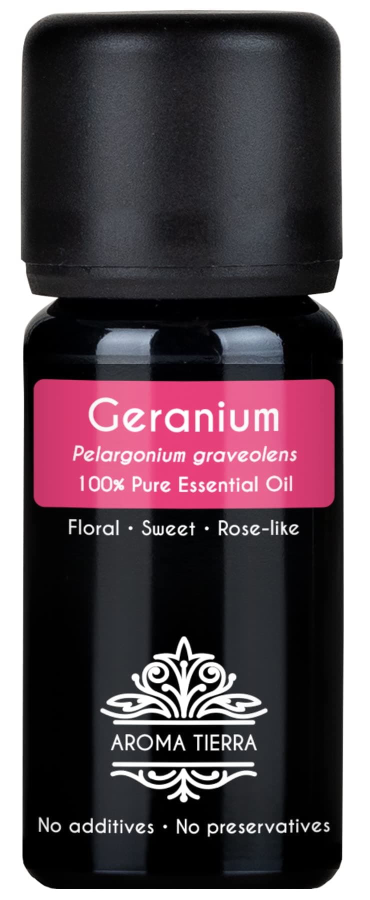 Aroma TierraGeranium Essential Oil (Rose Geranium) Egypt - 100% Pure & Natural - For Skin, Face, Hair, Diffuser - 10ml