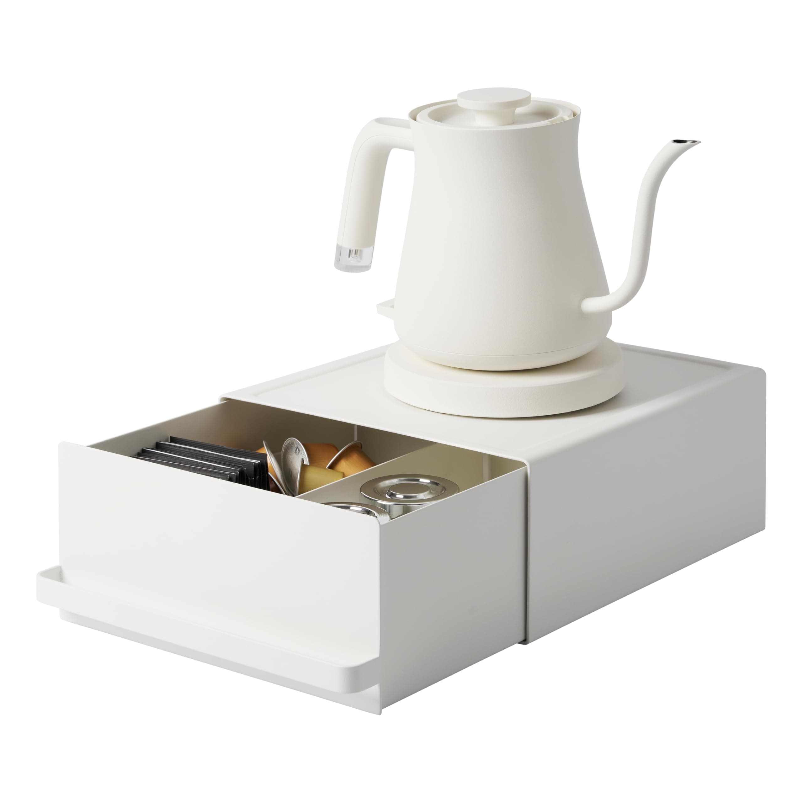 YAMAZAKI Home Tower Kitchen Appliance Rack with Drawers - Space-Saving Under-Appliance Storage Organizer for Sugar, Tea Packs, Mixers, Coffee Makers, Electric Pots - Steel