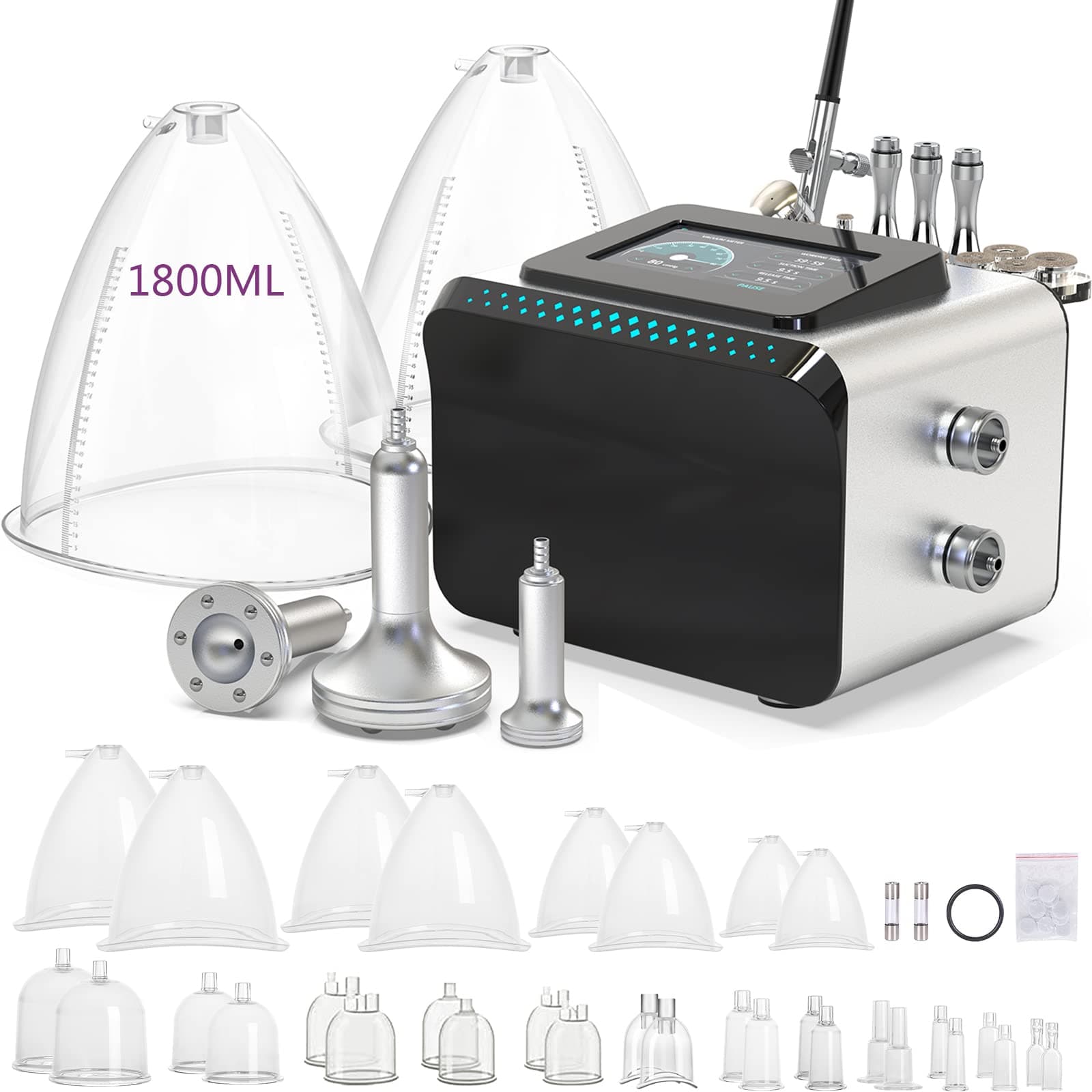 Meifuly Vacuum Therapy Machine, 3 in 1 Vacuum Cupping Therapy Sets with 1800ML and 1500ML Large Cups, 3 Gua Sha Head, 0-80 cmHg, 5 inch Touch Screen