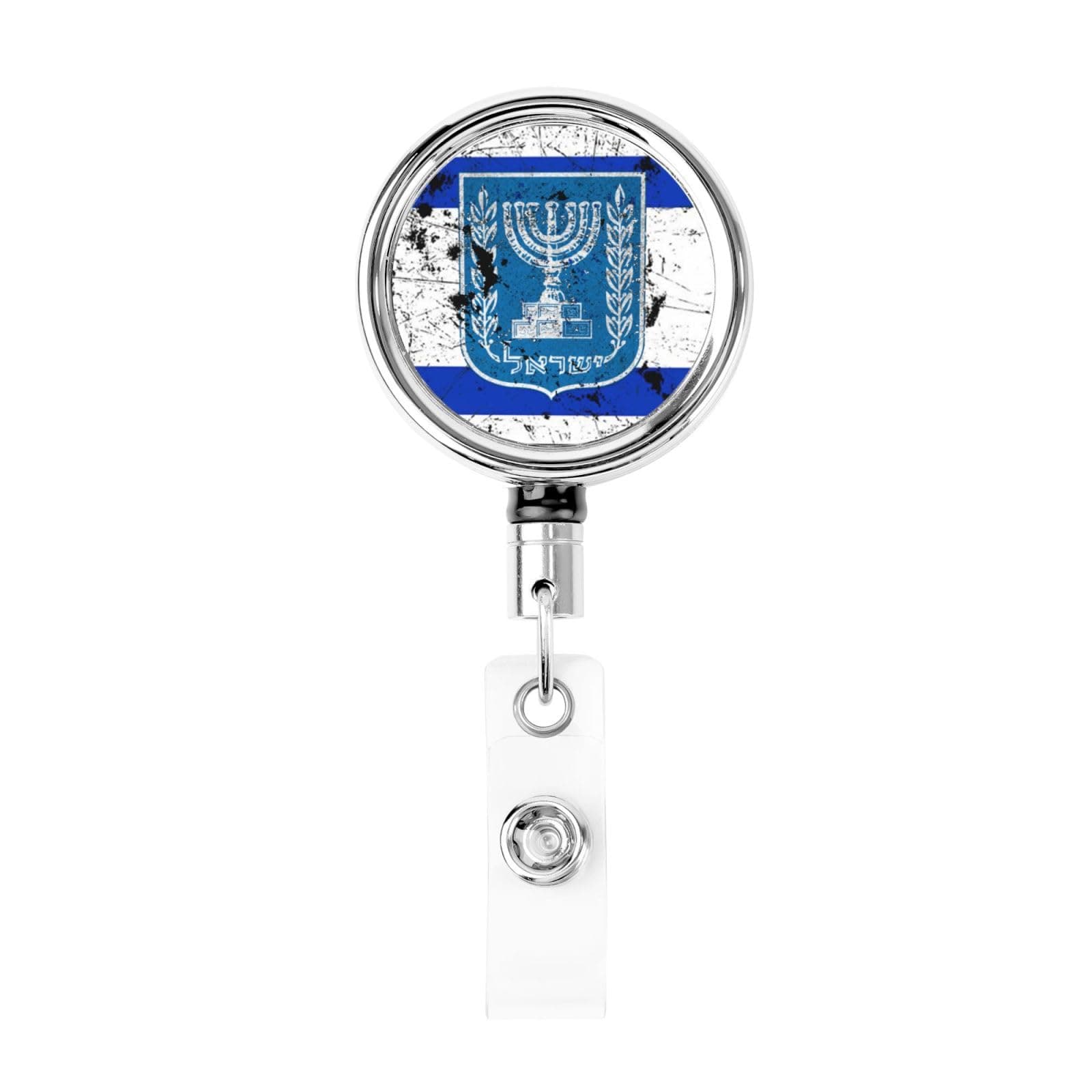 Retro Coat of Arms of Israel Vintage Israeli Metal Badge Holder Retractable Heavy Duty Badge Reels Holder for Office Hospital Card Name Tag Key