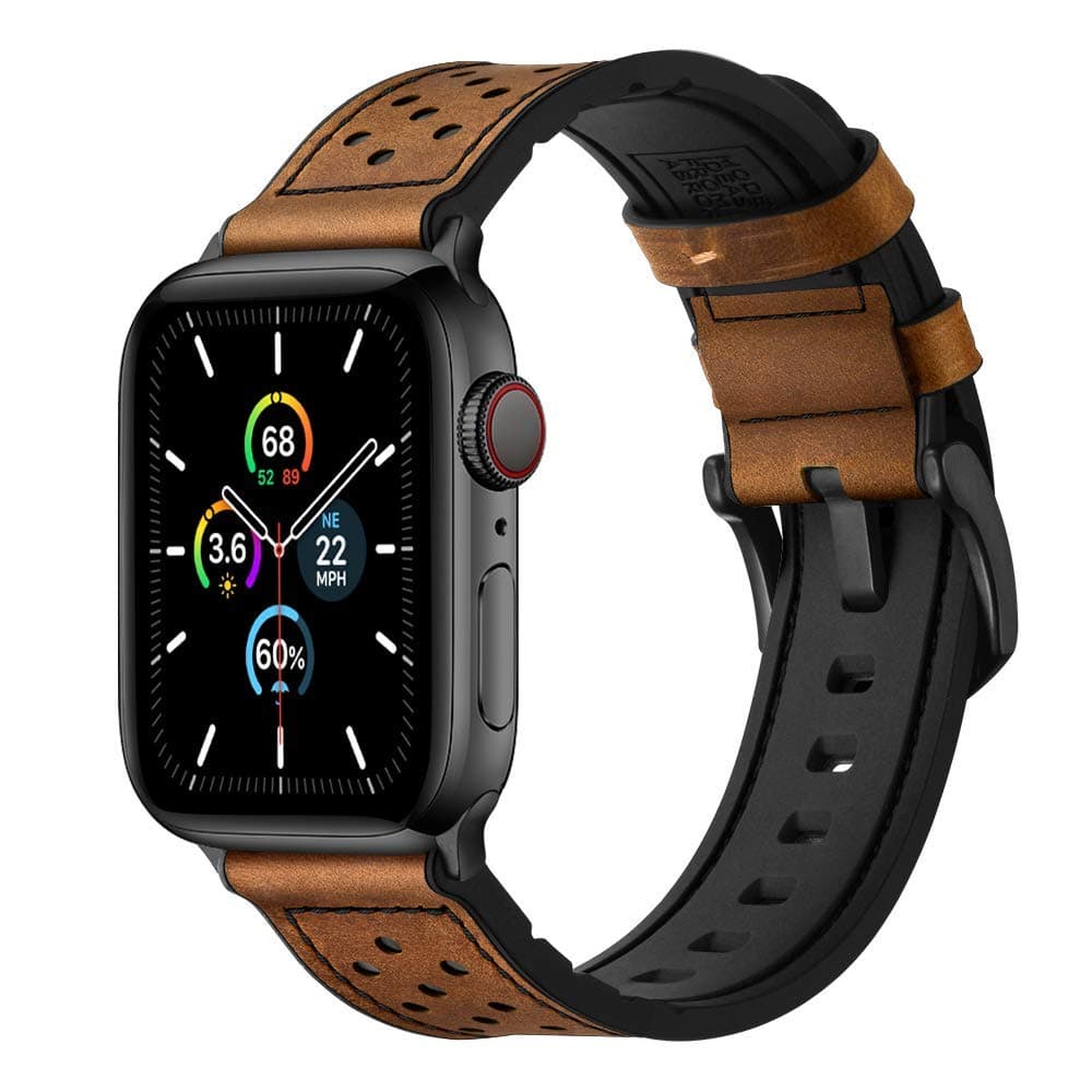 Compatible with Apple Watch Band 49mm 46mm 45mm 44mm 42mm, Mifa Leather Silicone Hybrid iWatch bands for Men Women, Replacement Loop Vintage Sports iWatch Strap for Series Ultra 2 1 10 9 8 7 6 5 SE