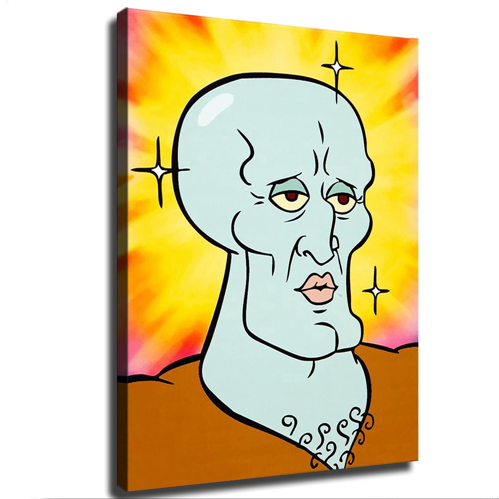Handsome Squidward Painting Poster Funny Cartoon Yellow for Decor Home Bedroom Office Living Room (16X20inch-No Framed)