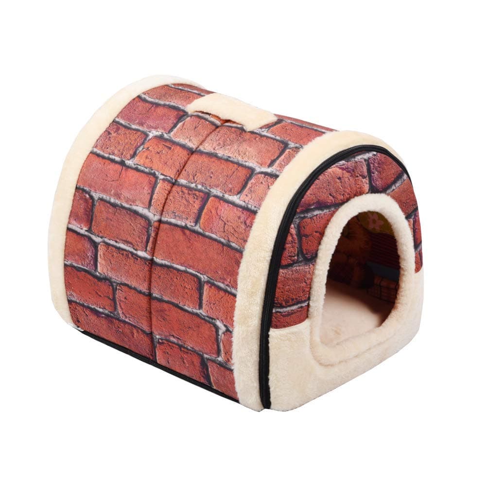 Enko 2-in-1 Comfortable House and Sofa for Pets, High-Quality Indoor and Outdoor Portable Folding Bed for Dogs/Cats. A Warm House For Your Pet Small Brick Red
