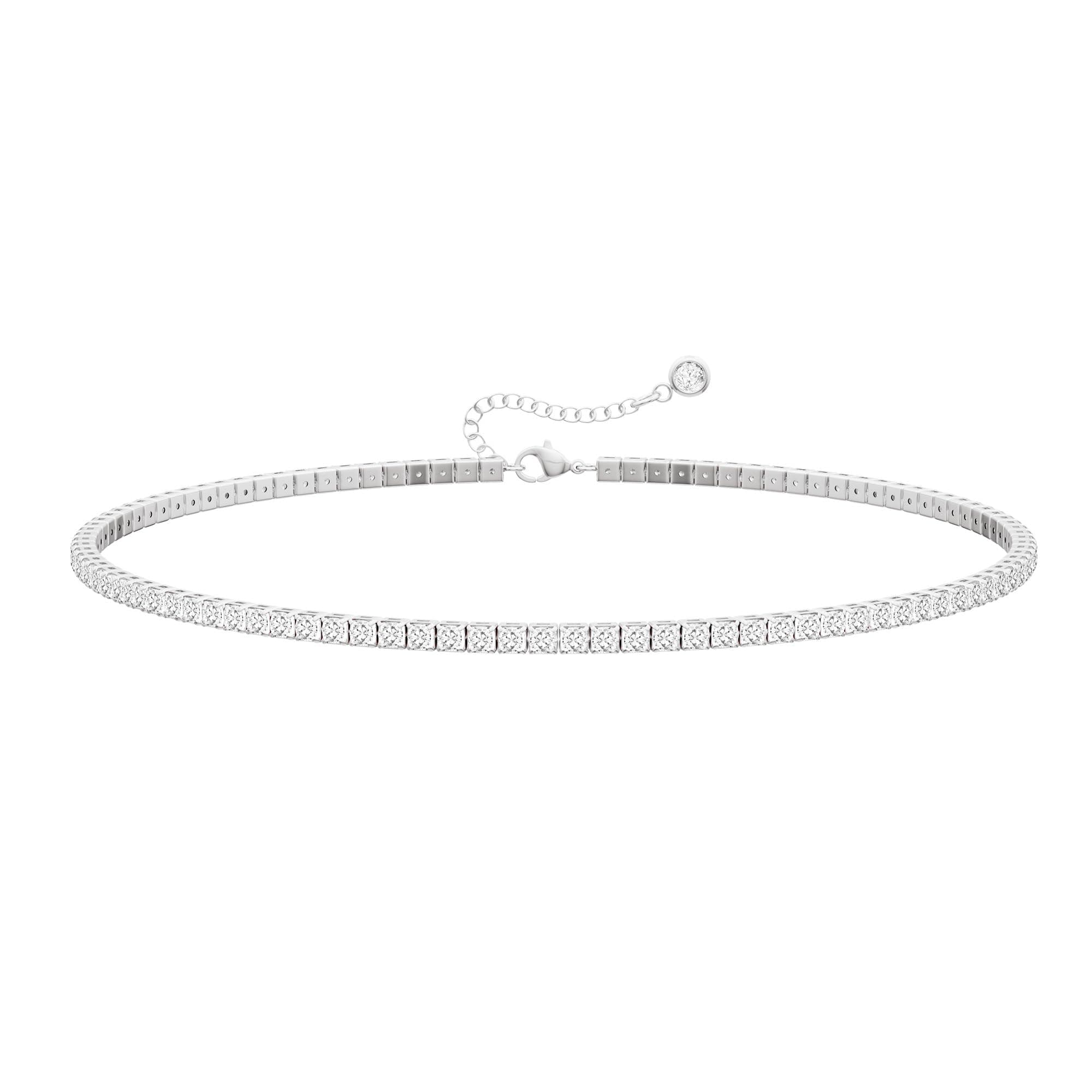 Tewiky Tennis Necklace 14K Gold Plated/Silver Sparking Rhinestone Choker Necklaces Dainty Crystal Cubic Zirconia Bridal Wedding Jewelry for Women