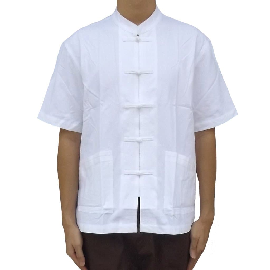 Malime Men's Short Sleeve Chinese Collar Meditation Shirt XX-Large White