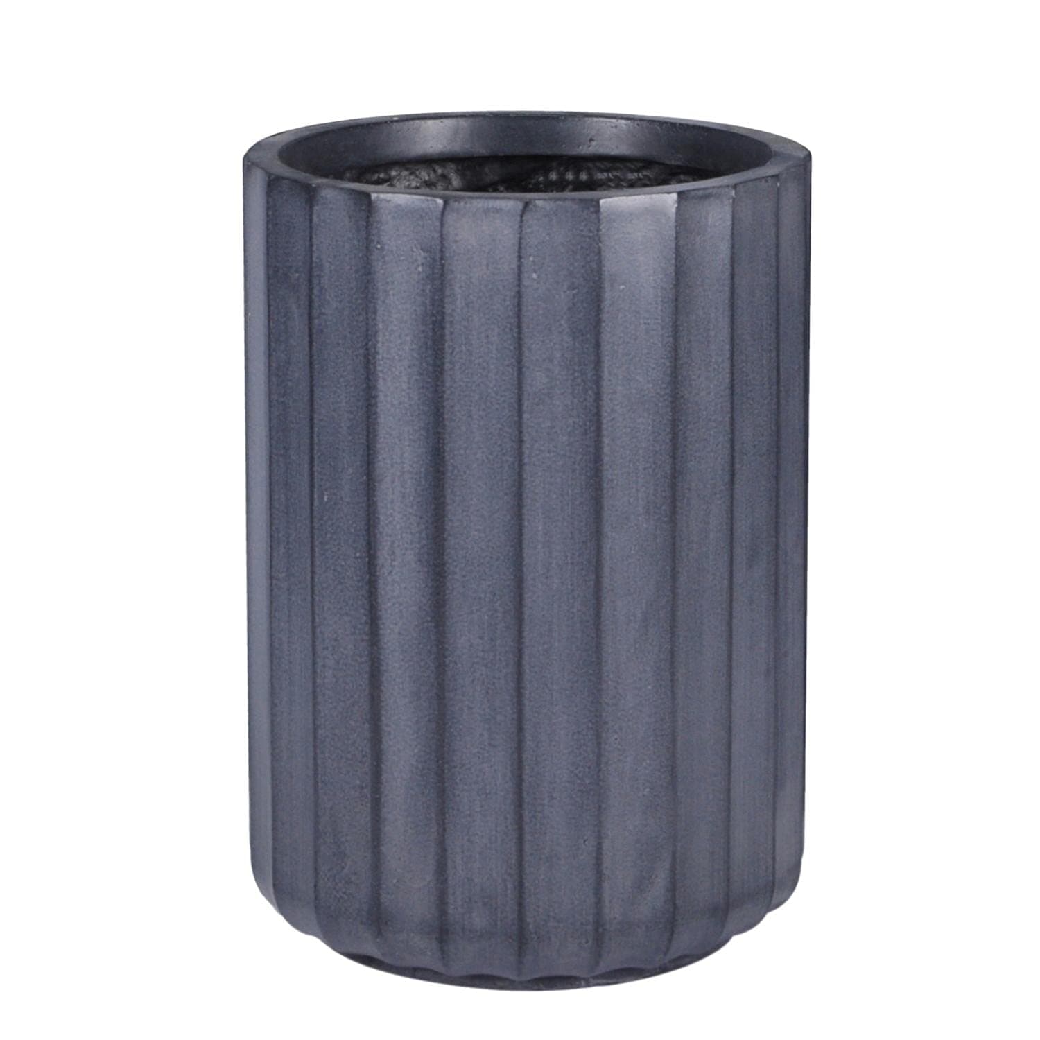 IDEALIST Outdoor Garden Planter Medium Floor Flower Modern Ribbed Cylinder Round Pot with Drainage Hole D30 H41 cm Black, 29 ltrs.