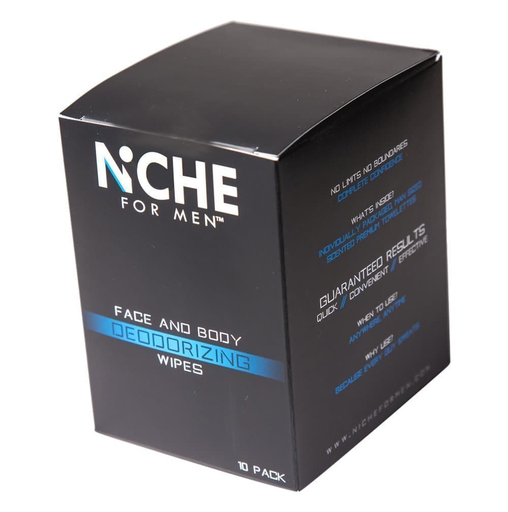 Niche For Men - Male face and body deodorizing wipes, moist personal wipes for men,10 count