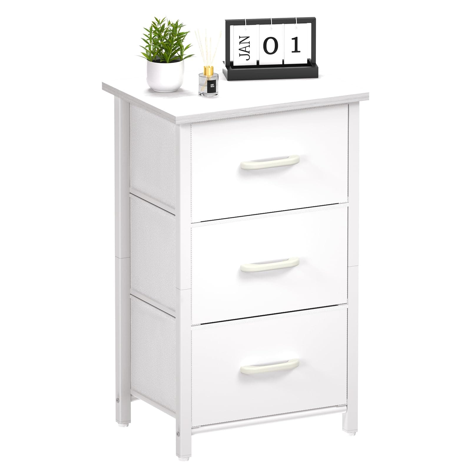 Yoobure Nightstand with 3 Fabric Drawers, Storage Drawers Small Dresser for Bedroom, Night Stands Bedside Tables Closet Drawers Dressers & Chests Organizer Unit Fabric Dresser for Hallway College Dorm