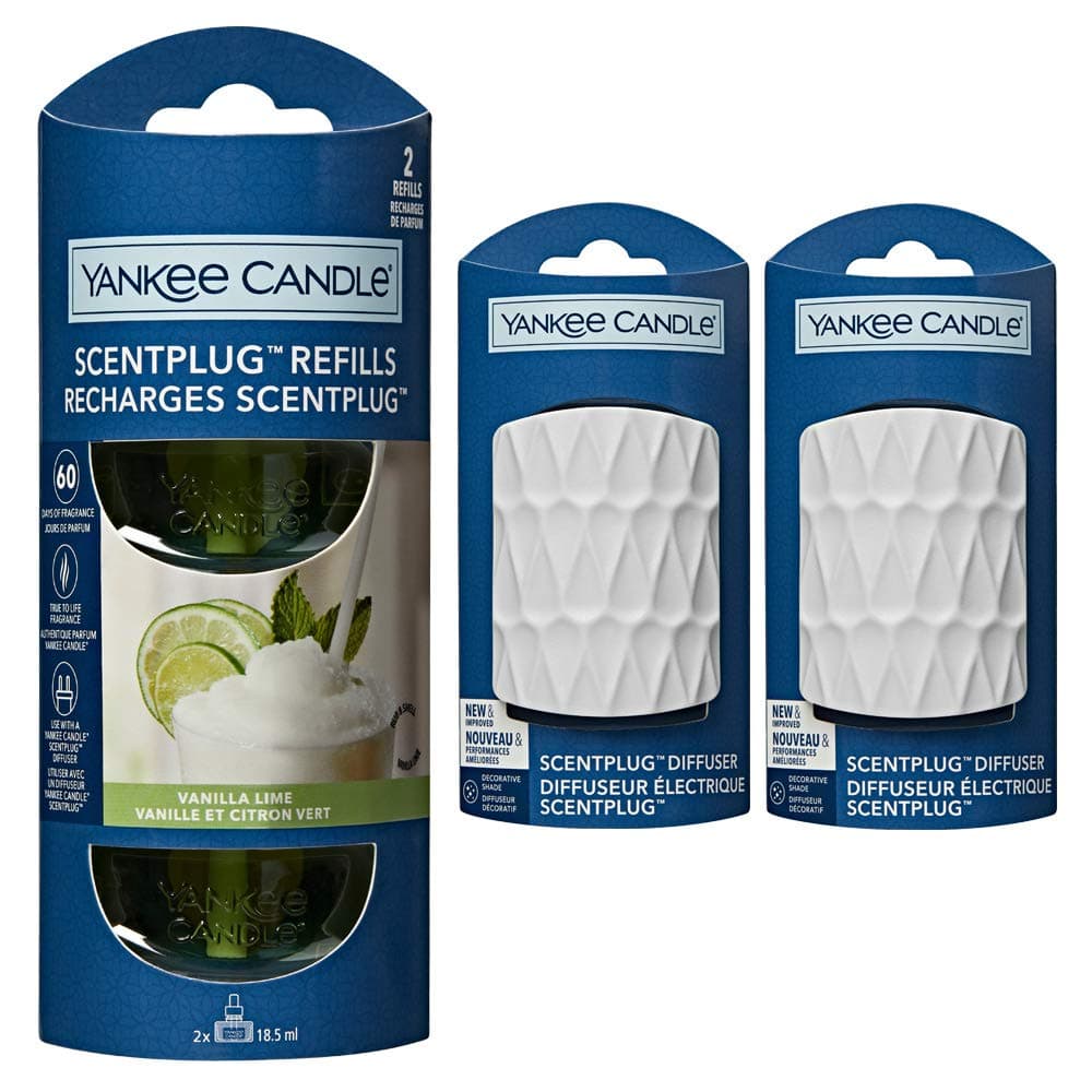 YANKEE CANDLE Scent Plug in Air Freshener Starter Set - 2 x White Plugs and 2 x Refills (1 Twinpack) (Vanilla Lime)