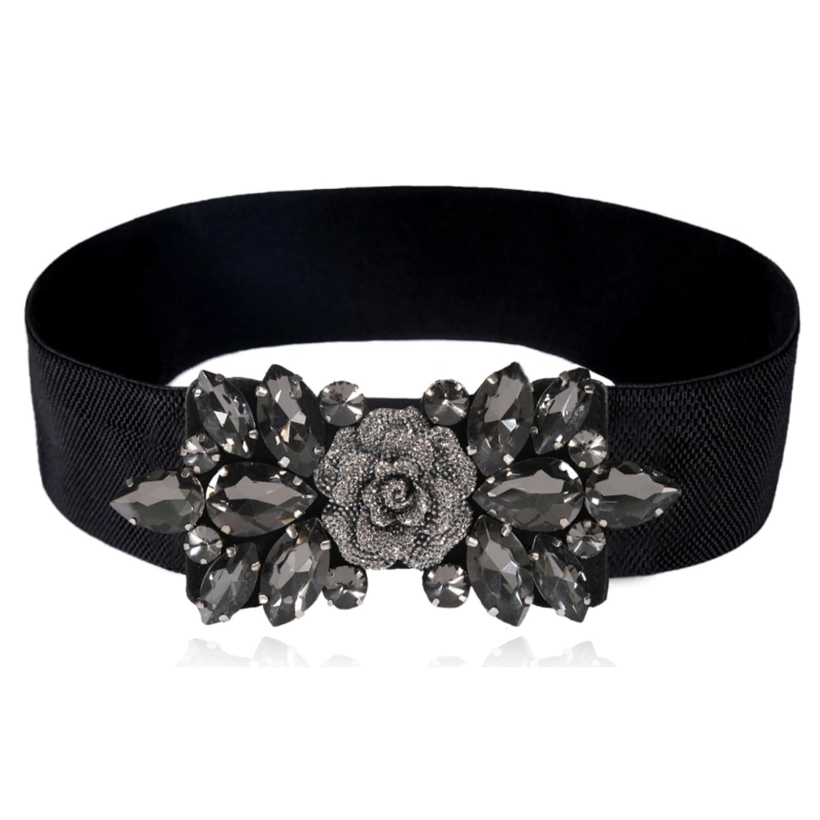 Women's Rhinestone Adjustable Stretch Belt Wide Elastic Belts Sparkly Crystal Dressy Belts for Formal Dresses