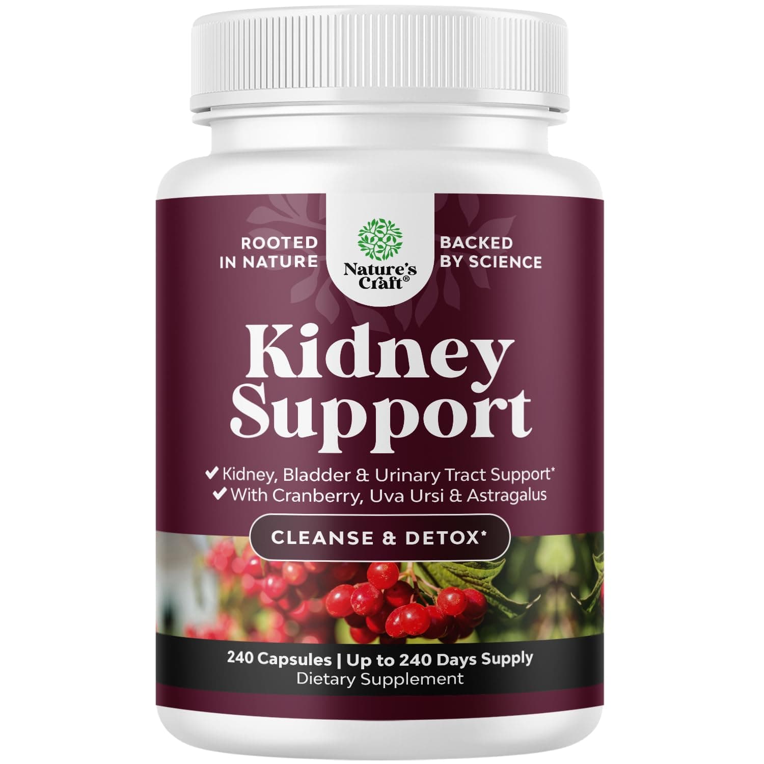 Advanced Kidney Support Supplement - Kidney Cleanse Detox & Repair Cranberry Extract Capsules with Uva Ursi, Stinging Nettle & Astragalus for Kidney Health - Urinary Tract Health - 240 Count