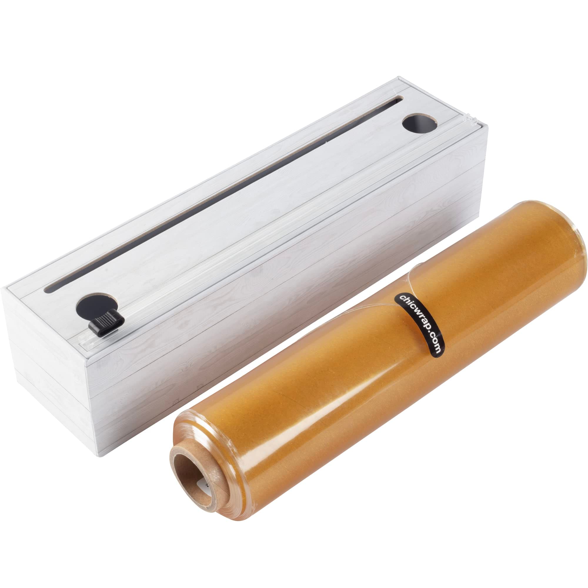 Chicwrap Shiplap Refillable Plastic Wrap Dispenser - Includes One 12" x 750' Roll of Professional Grade Plastic Wrap - BPA Free and Kosher Certified - Reusable Dispenser w/Slide Cutter