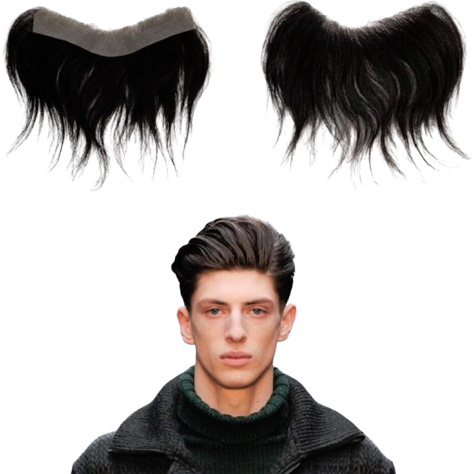 Men Forehead Hairline Toupee 100% Human Hair Skin PU Man Hairpieces Frontal Hair Topper for Receding Natural Hairline Replacement Systems (1.57x6.29INCH, 1B Black Color)