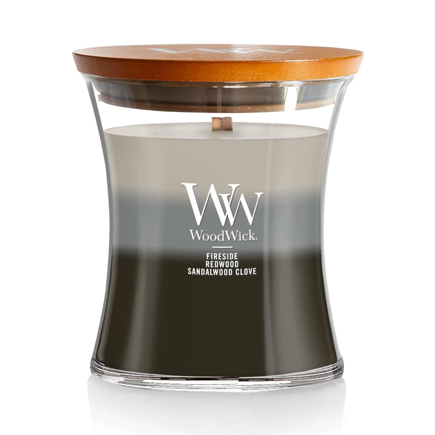 WoodWick Medium Hourglass Candle, Warm Woods - Premium Soy Blend Wax, Pluswick Innovation Wood Wick, Made in USA