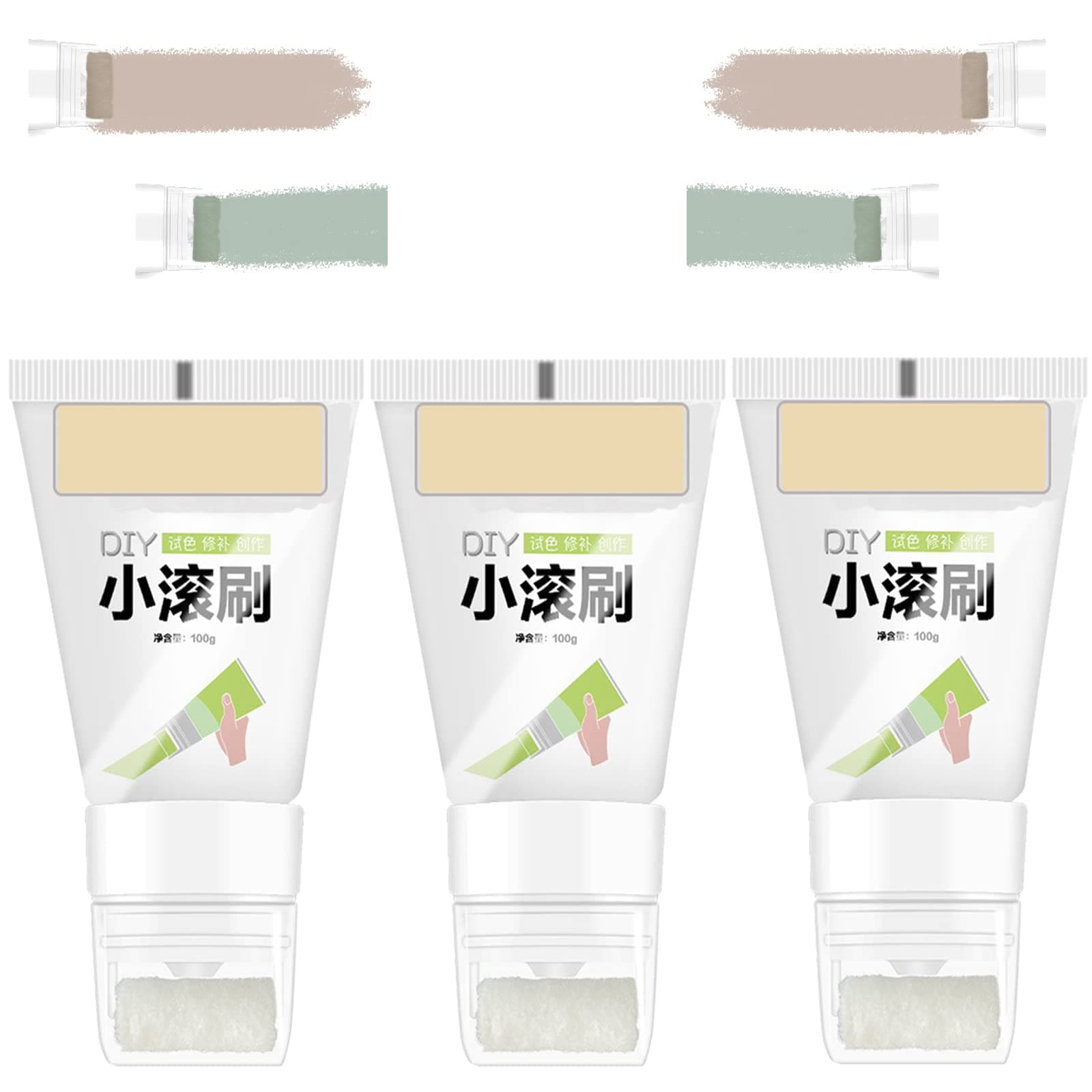 LELEBEAR Wall Repair Paste Roller, 1/2/3/4Pcs Small Rolling Brush Wall Latex Paint Brush for DIY Renovation Wall Advertisements (4Pcs 100G, Ivory Yellow)