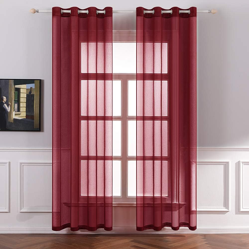MIULEE 2 Panels Sheer Window Curtains Elegant Window Voile Panels/Drapes/Treatment for Bedroom Living Room 55" Wx69 L Grommet Top Red