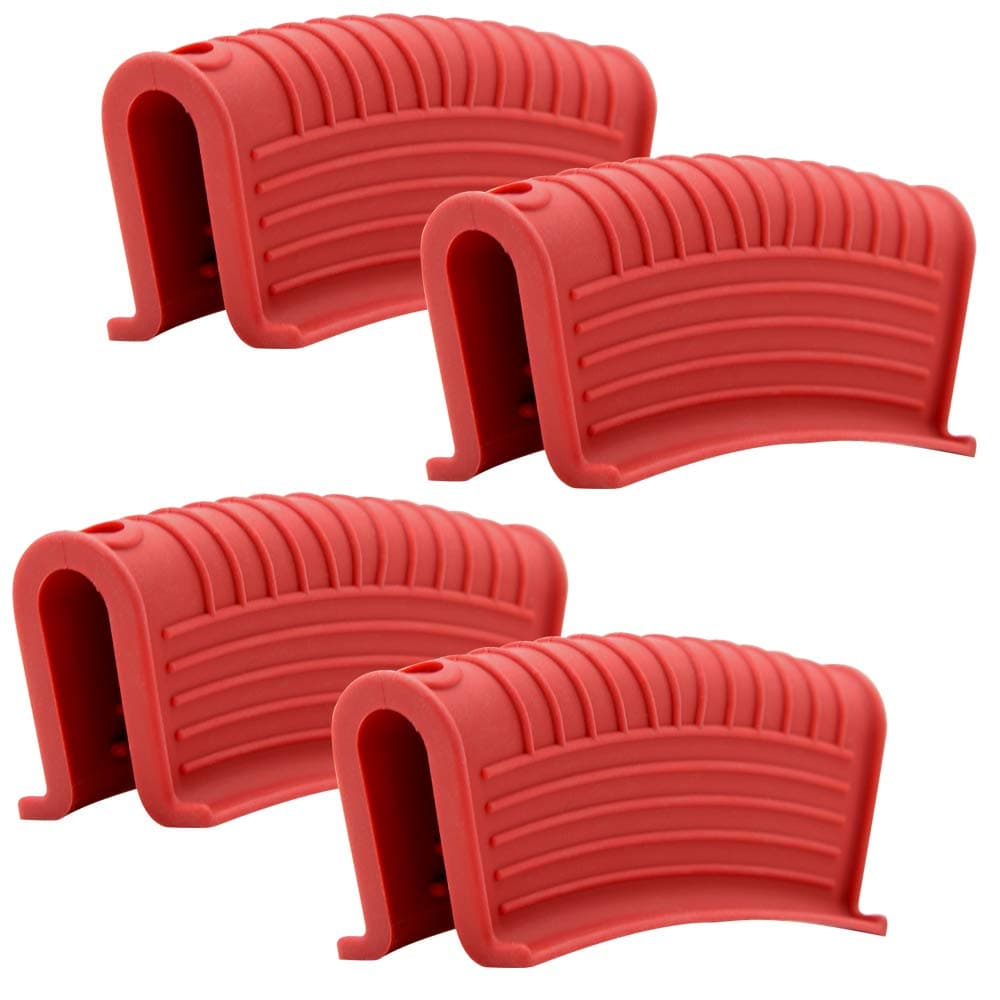 Silicone Assist Hot Pan Handle Holder Hot Skillet Handle Covers Pot Holder Sleeve Cast Iron Skillets Nonslip Heat Resistant for Enameled Griddles Casserole Frying Pans Cookware(4PACK) (Red)