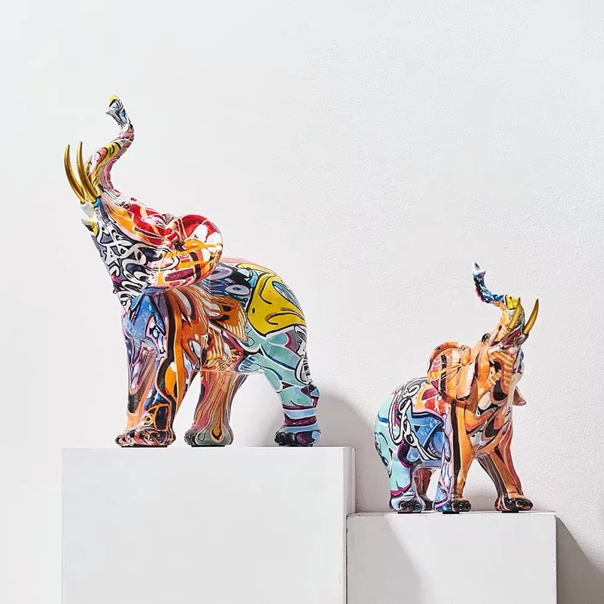 FUNSXBUGColorful Art Elephant Statue Sculpture Figurine Collectible Gift Idea Home Decor Desktop Decoration (Small)