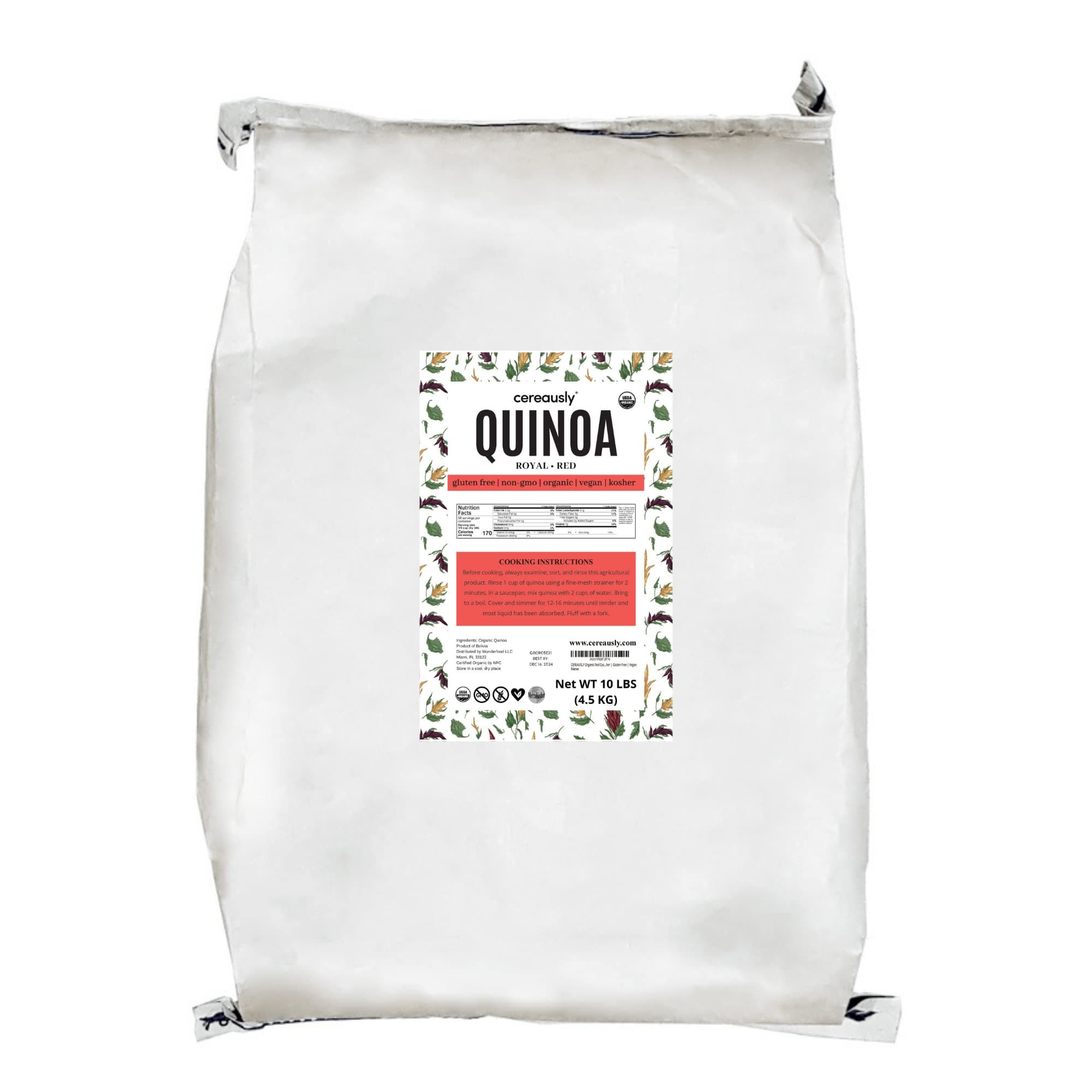 CEREAUSLY Organic Red Quinoa – Premium Royal Quinoa from Bolivia – Kosher and Non-GMO Quinoa Bulk – Vegan and Gluten-Fee Cooking Quinoa – 10 LB