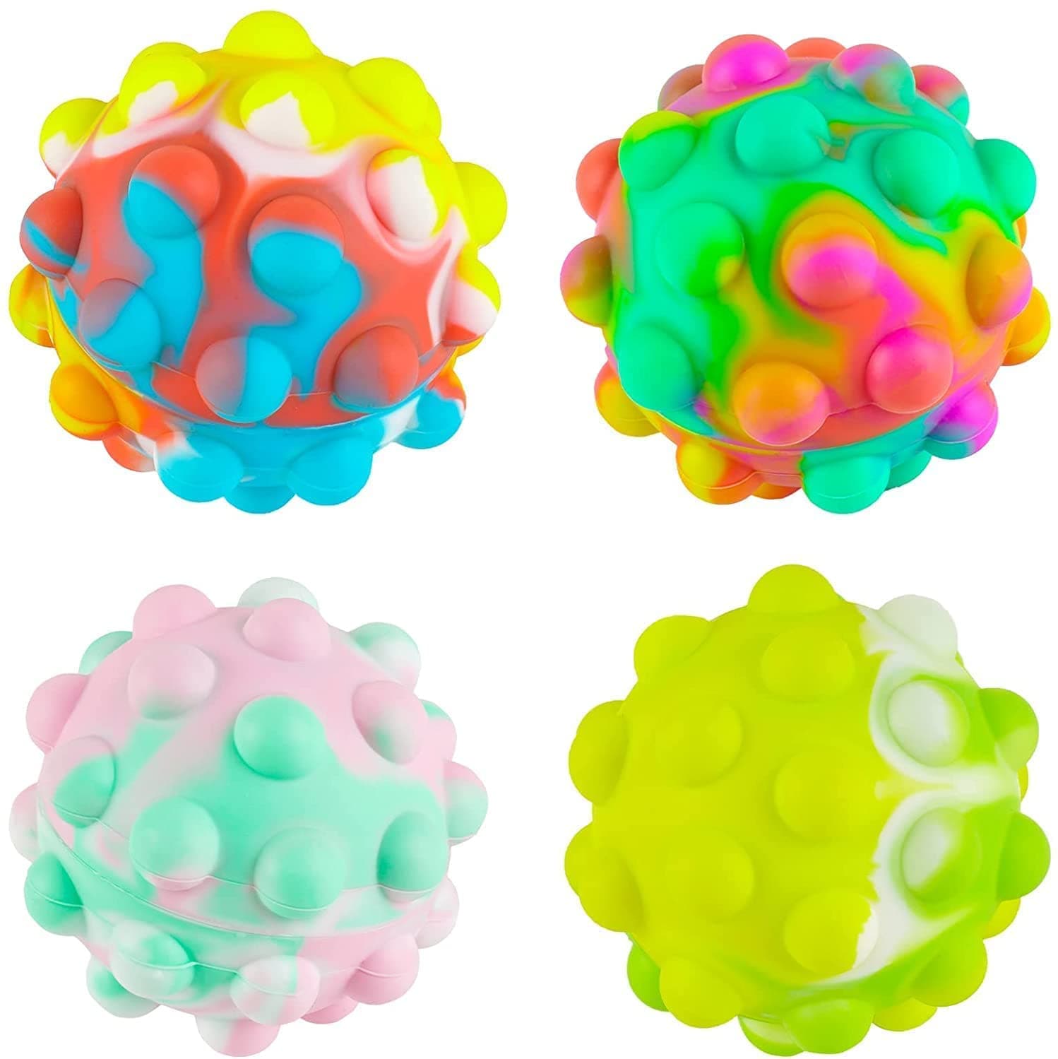 WEERHXAON 4 Pack Pop It Ball,Rainbow Stress Balls Fidget Toy, Full Silicone Magic Rainbow Ball Push Pop Bubber Fidget Stress Balls for Kids or Adults Squeeze Ball Fidgets Toys