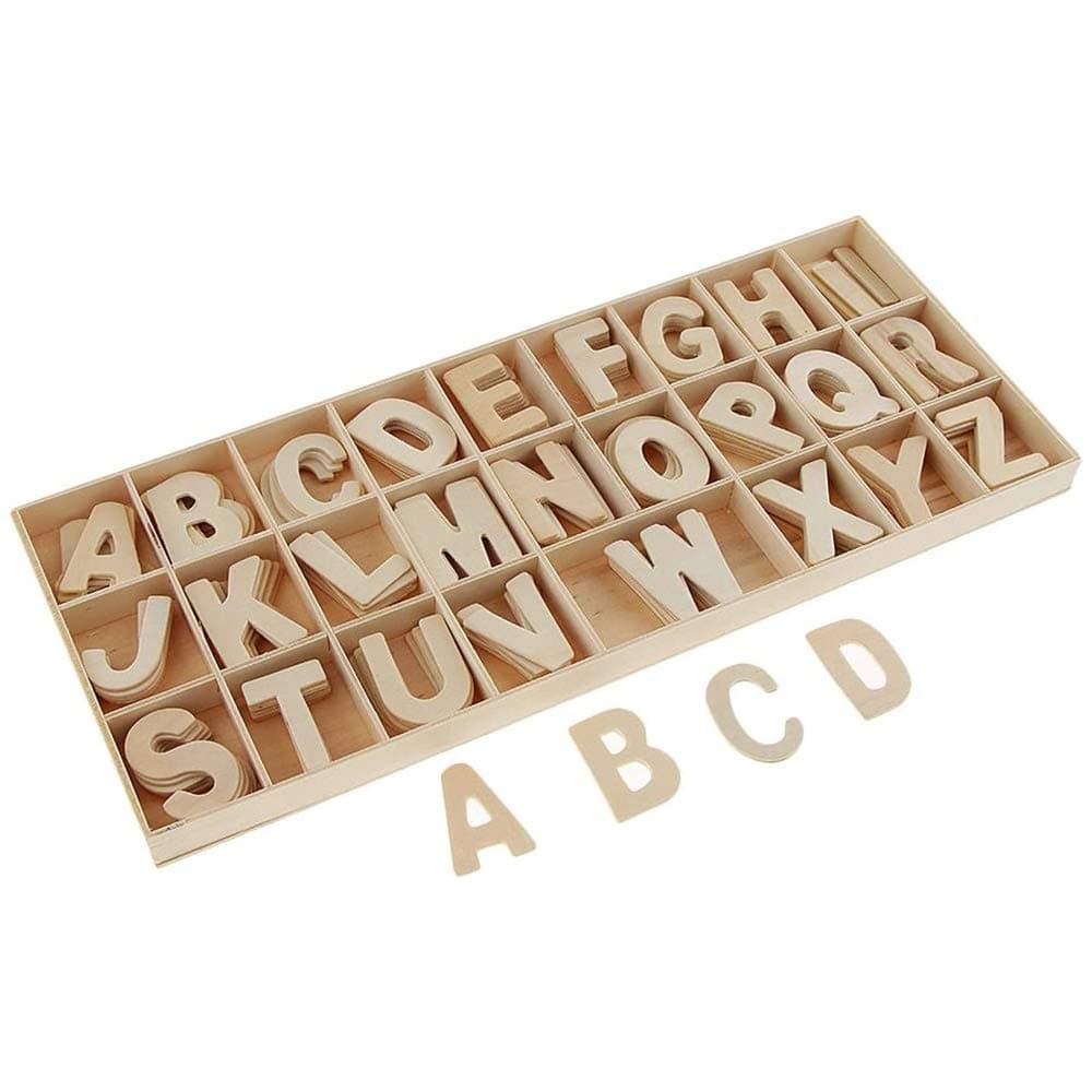 156 Pieces(6 Sets) Totally Wooden Capital Letter Wood Upper Case Letters A to Z Alphabet for Arts Crafts DIY Wedding Party Home Decoration Displays - Storage in Tray