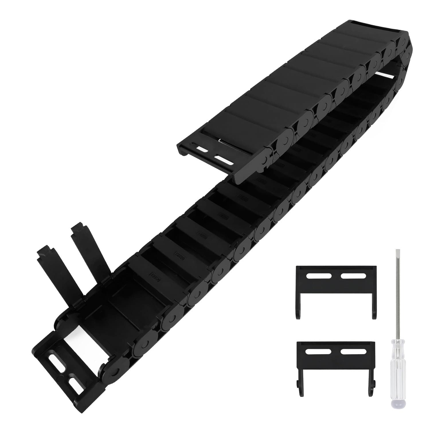 LMioEtool R28/38 15mm x 50mm(Inner H x Inner W) Black Plastic Cable Wire Carrier Drag Chain 1M Length for CNC, with End Connectors - Semi Enclosed Type (Inner side openable)