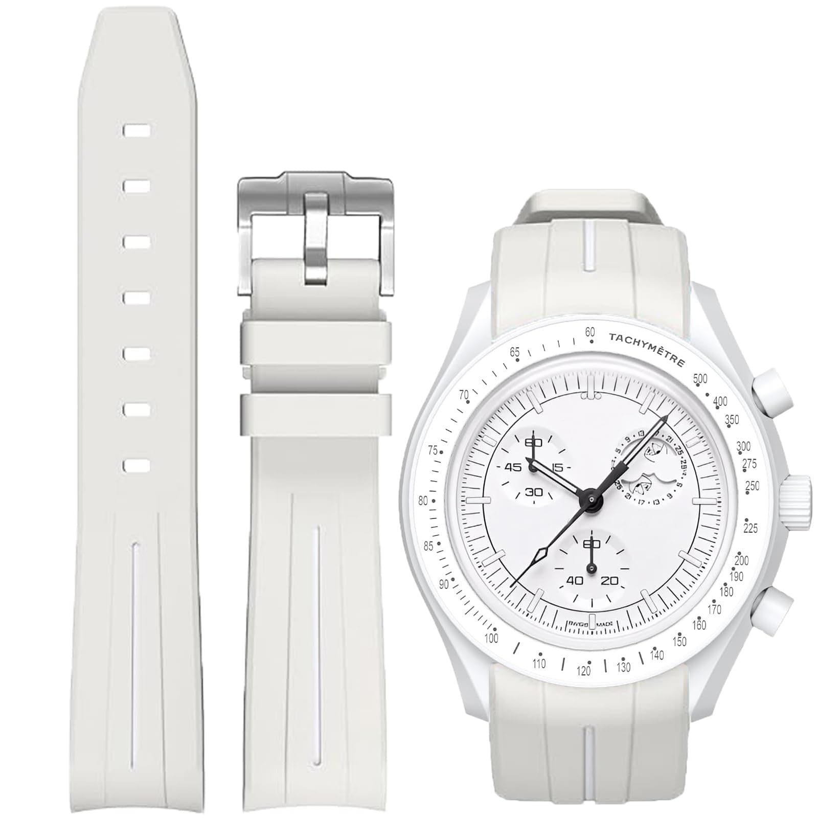 Rubber Strap for Moonswatch Watch,Curved No Gap,Premium Soft Durable Silicone Rubber Band Compatible with Omega x Swatch MoonSwatch Speedmaster 20mm Replacement Band Strap for Men Women