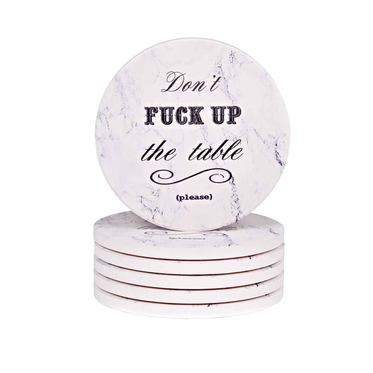 Coasters for Drinks, 6 PCS Absorbent Ceramic Drink Coasters, 4 in Heat Resistant Funny Coasters with Cork Base for Tabletop Protection, Housewarming Hostess Gifts and Home Decor