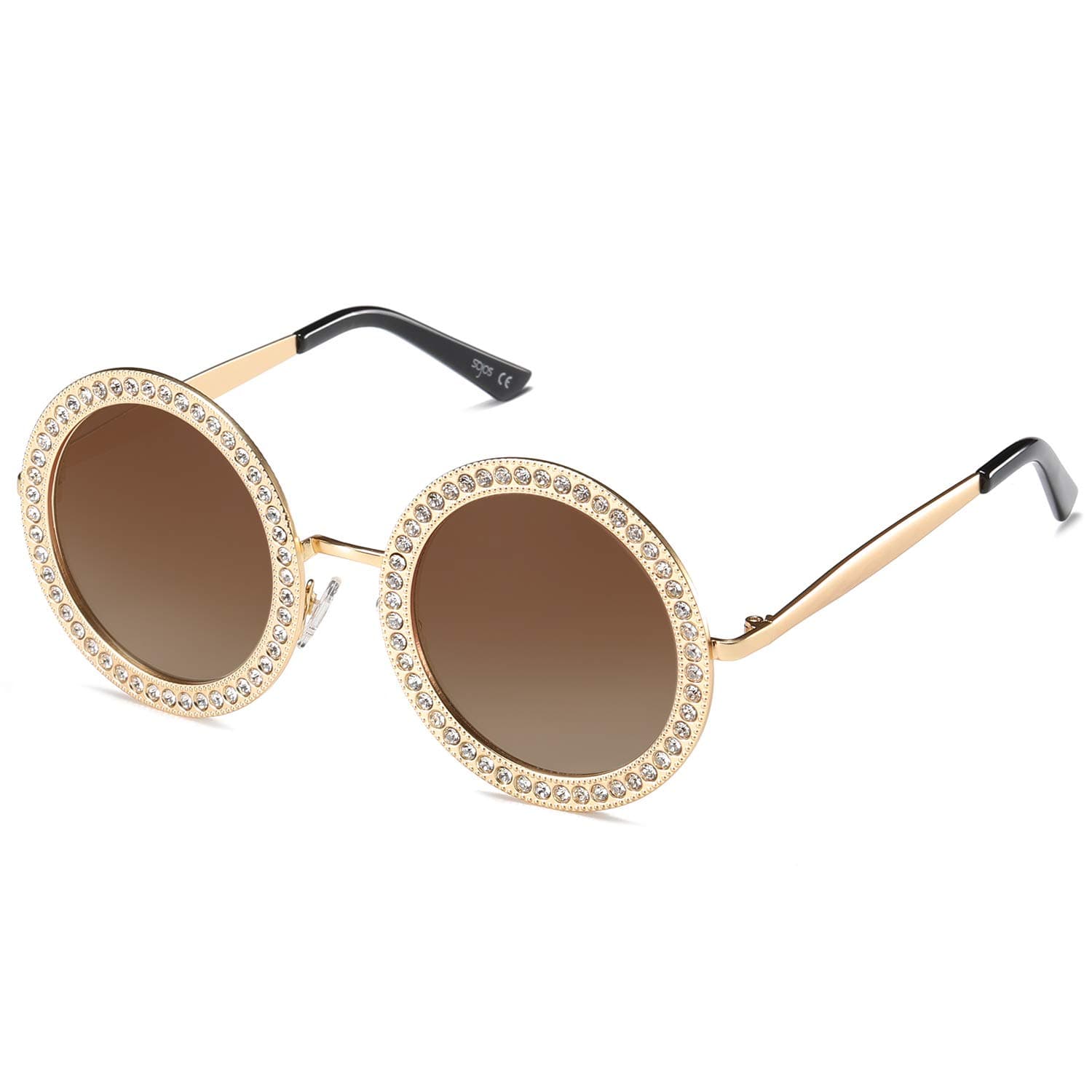 SOJOSShining Oversized Round Rhinestone Sunglasses Festival Gem Sunnies SJ1095