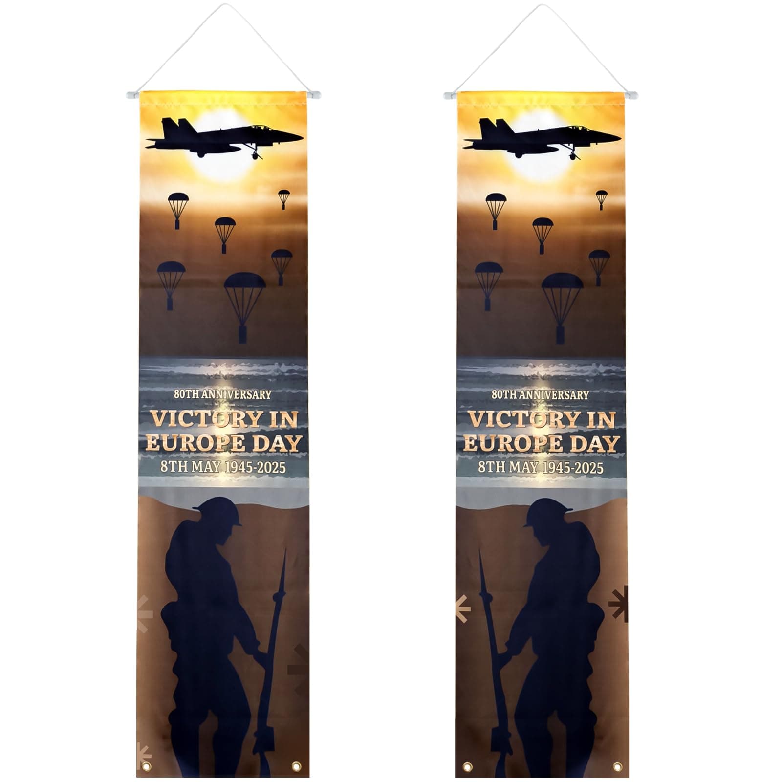 2025 Victory in Europe Day 80th Anniversary Decorations, 8th May 1945 Commemoration Door Banner Hanging UK Celebration Memorabilia Flag Bunting, WWII Memorial Porch Garden Outdoor Indoor Decor (2Pcs)