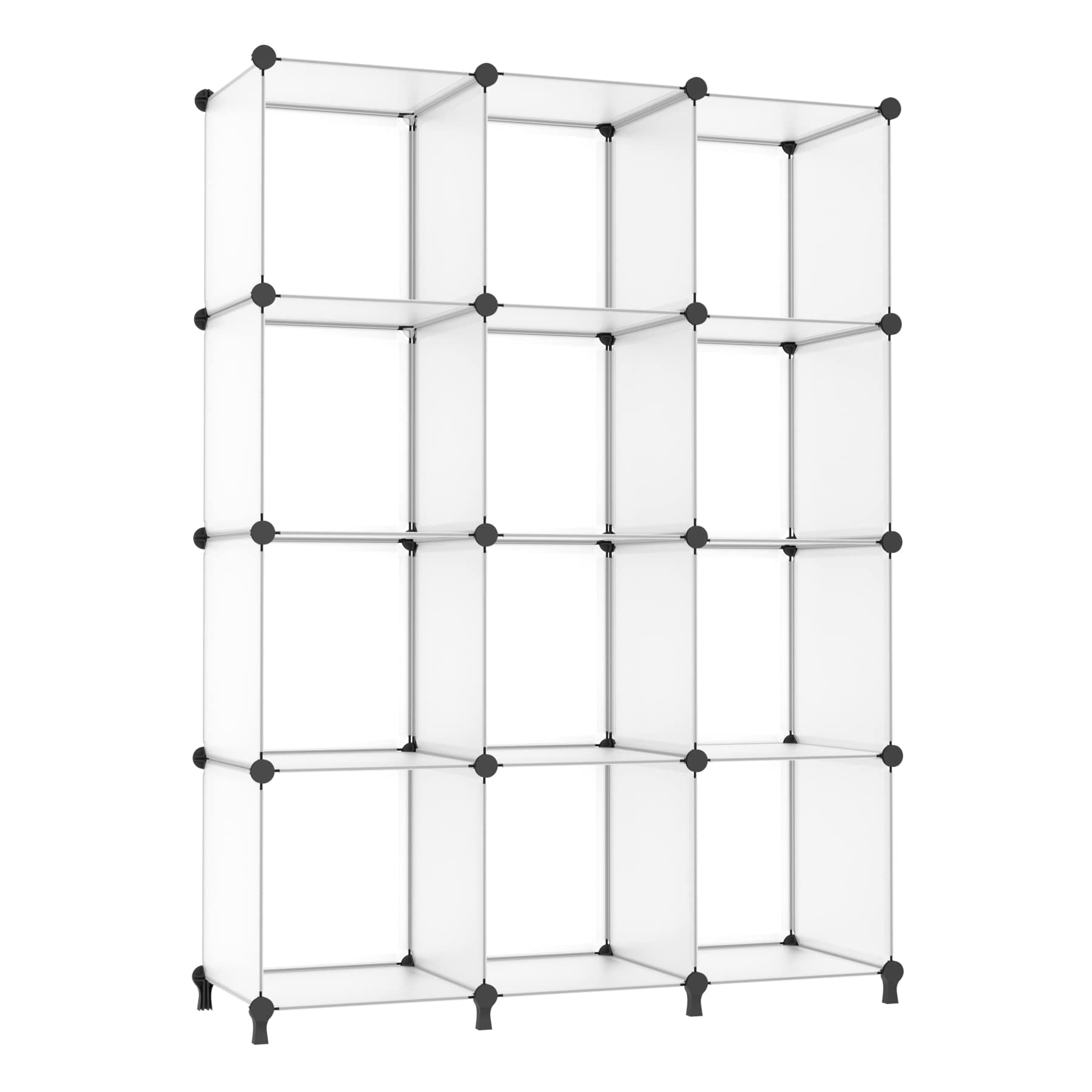 AWTATOS Cube Storage Organizer Storage 12 Cube Bookshelf DIY Plastic Closet Storage Shelves with Wooden Mallet, Ideal Storage Solution for Home, Bedroom, Translucent White