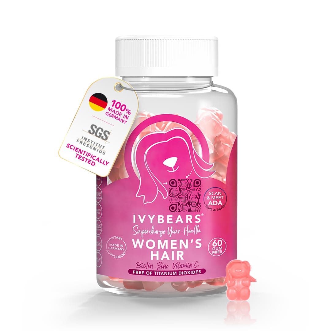 IvyBears Women’s Hair Vitamin Gummies with Complex Biotin, Collagen, Folic Acid, Vitamin B7, and Keratin for Hair, Skin & Nails - Vegan Hair Growth & 100% Vitamin Boost - 60 Count, 1 Month Supply