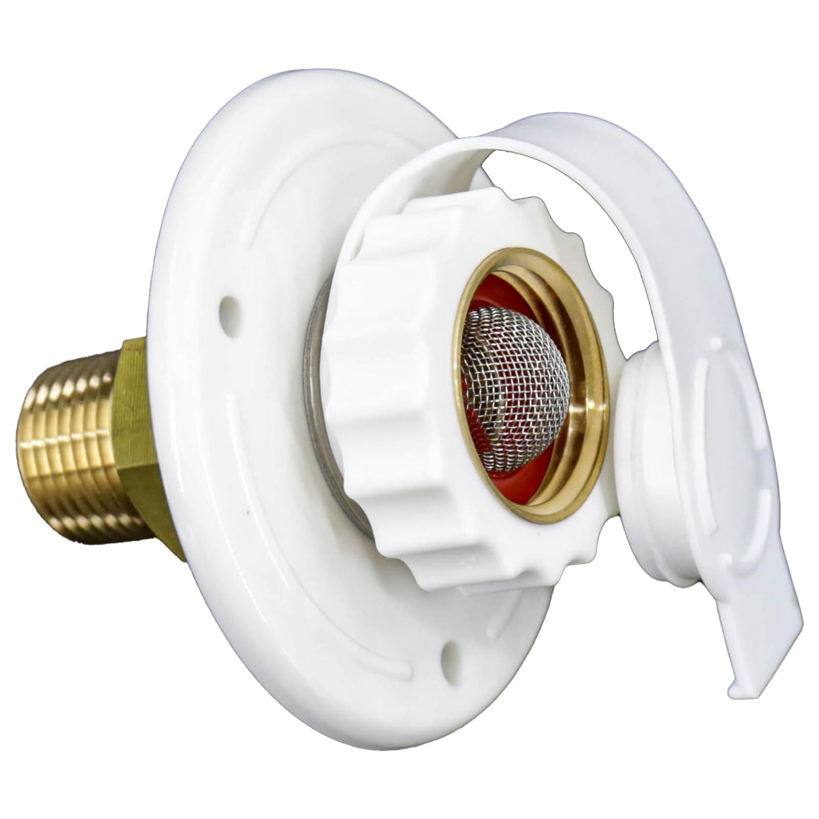 RV Water Inlet Connection City Water Fill Inlet Flange Brass with Check Valve RV Water Hose Connector Replacement 1/2" NPT Male City Water Fill Flange City Water Hookup for Camper (White)