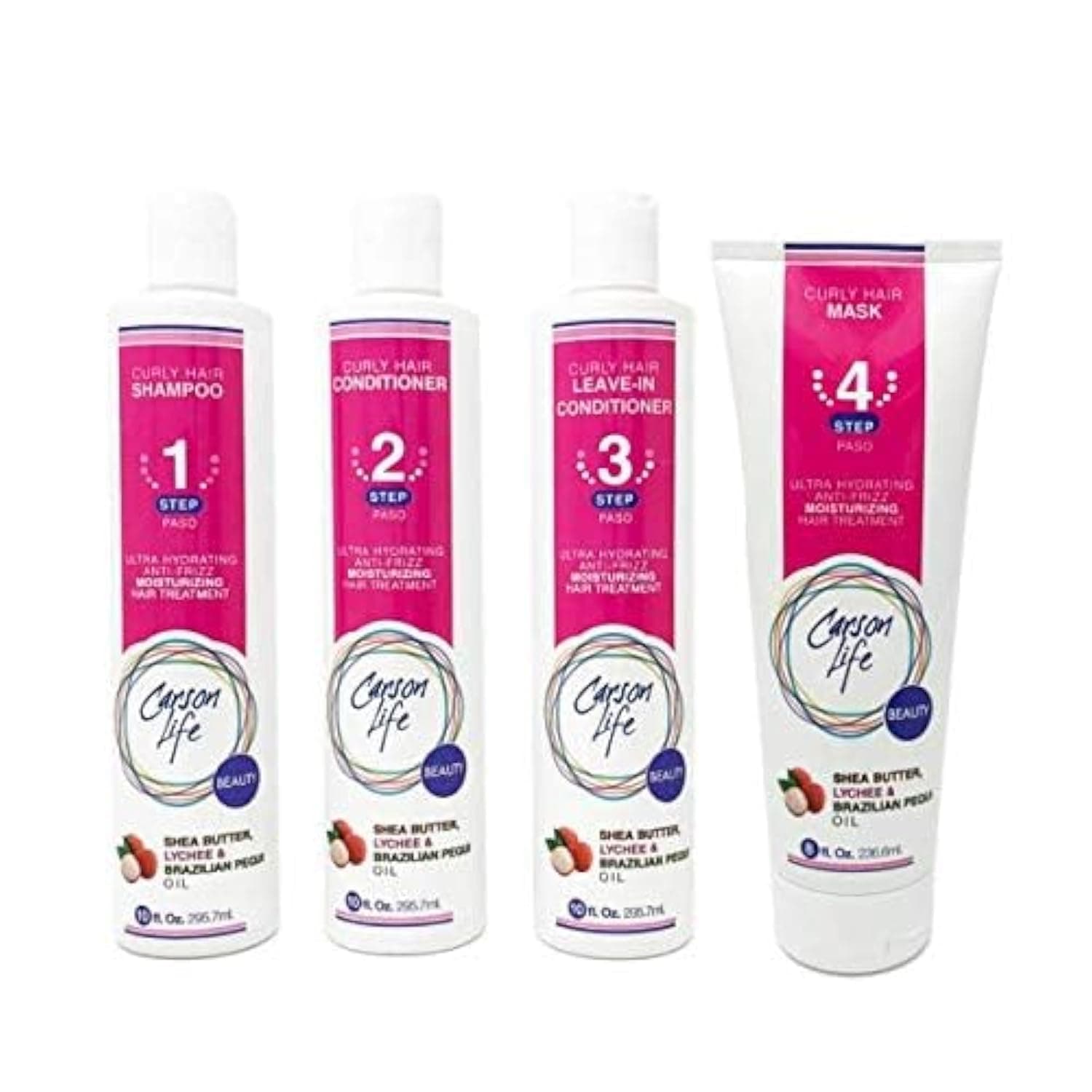 CARSON LIFE 4 Stage Hair Care System Kit For Curly Hair (Shampoo, Conditioner, Leave In Conditioner & Curly Hair Mask) - Paraben and Sulfate Free