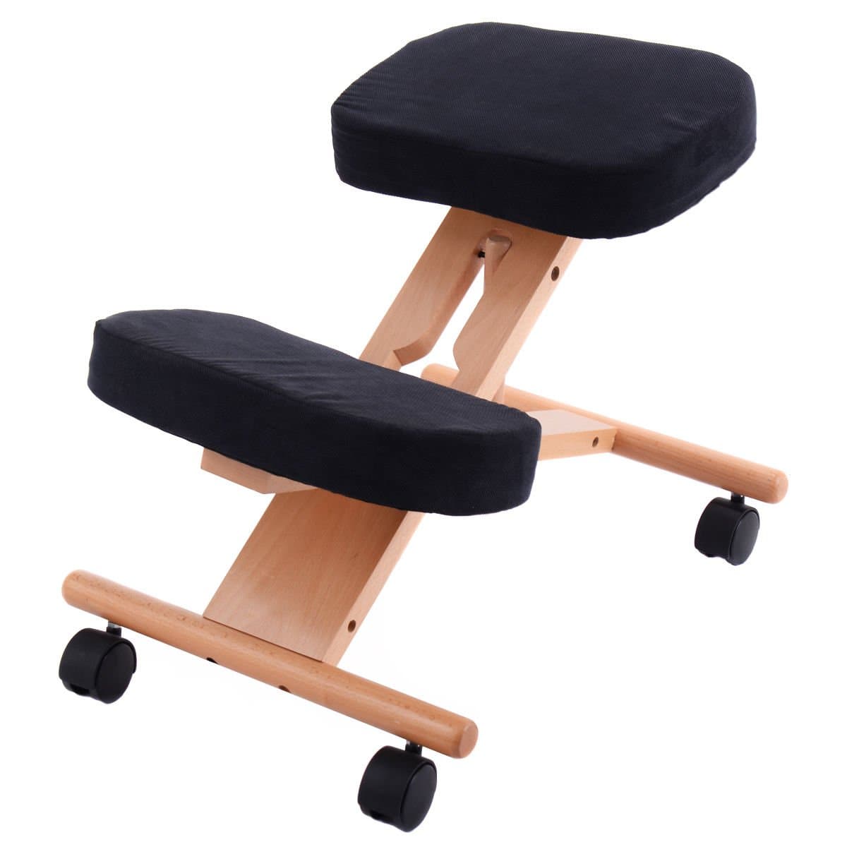 Mybesty Ergonomic Kneeling Chair Wooden Adjustable Mobile Padded Seat and Knee Rest