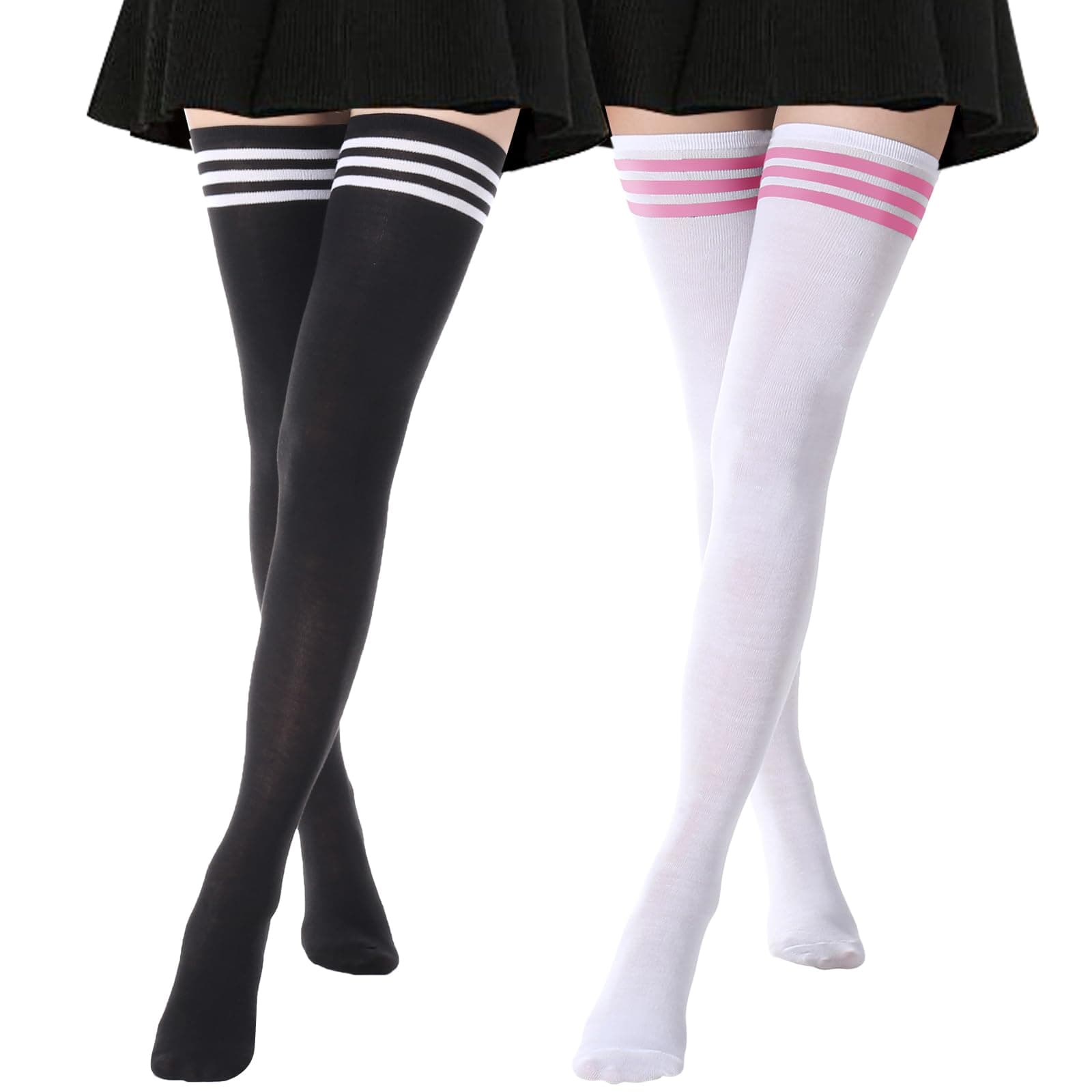 AQOKKAExtra Long Thigh High Socks for Women Long Cotton Boot Thigh High Stockings Striped Over Knee High Socks Leg Warmers
