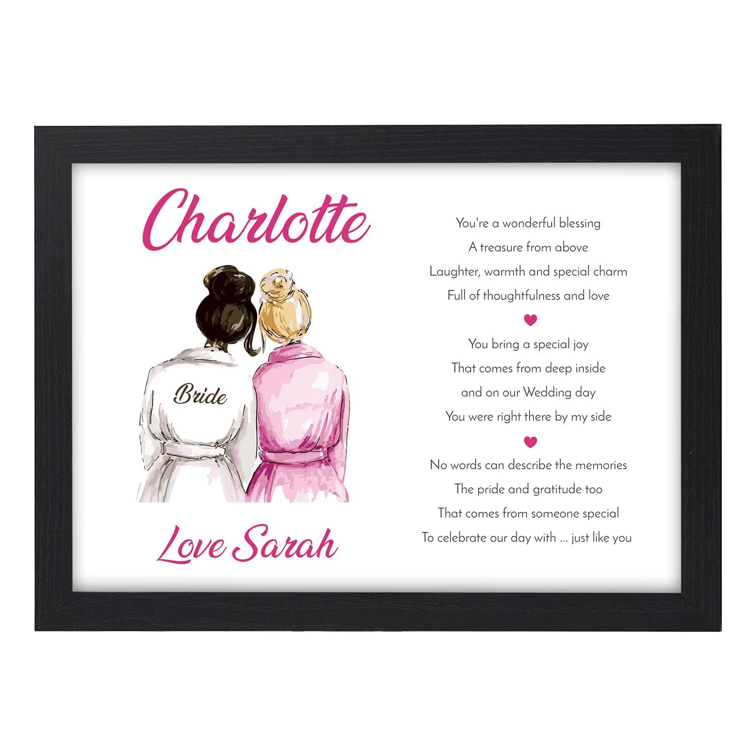 PERSONALISED Bridesmaid, Maid of Honour, Flower Girl Gifts - Bridesmaid Poem Keepsake - Wedding Day Gifts for Bridal Party, Sister, Daughter, Friends - Gifts from the Bride