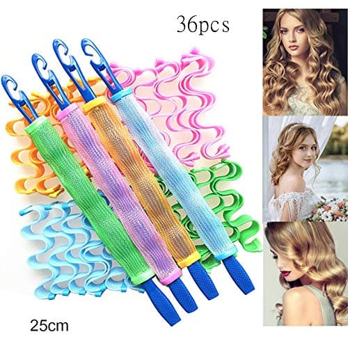 LFDD 36pcs Hair Rollers Night Sleep Foam No Heat Hair Curlers Pillow Soft Spiral Set Hair Care with Hook Heatless Wave DIY 25cm