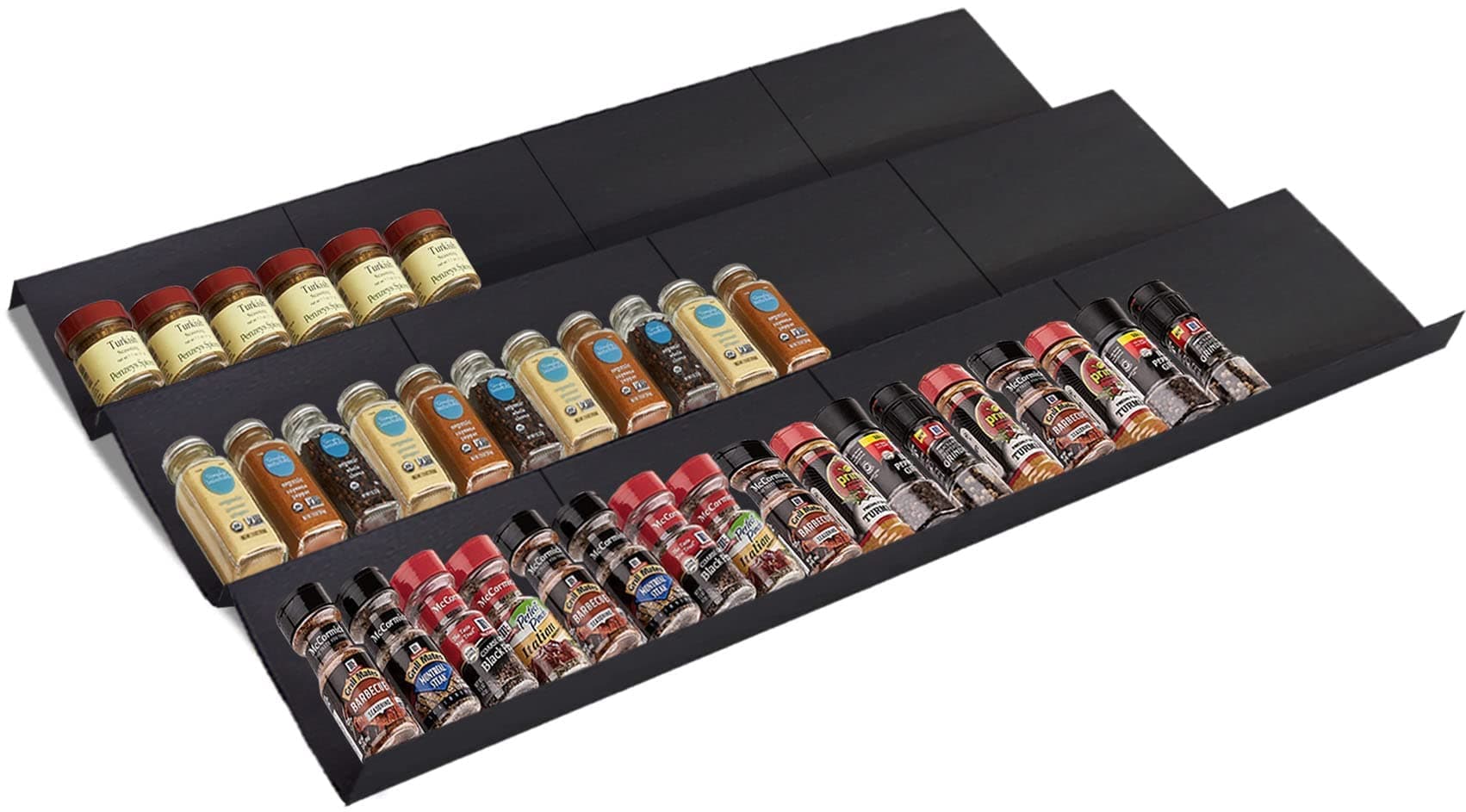 Expandable Spice Drawer Rack Organizer Insert for Kitchen Cabinet - Multi Tier Adjustable Spice Storage Shelf for Seasoning and Jar, Pack of 12