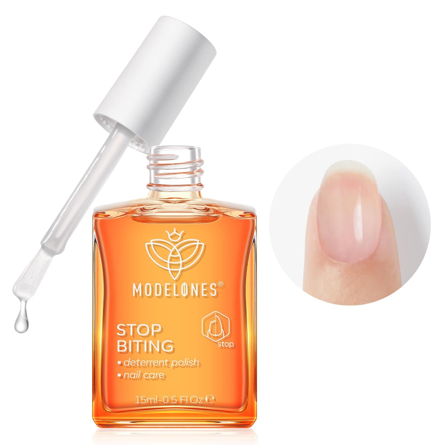 Modelones Nail Biting Treatment, No Bite Nail Polish, Thumb Sucking Deterrent, Promotes Fast Nail Growth, Stop Nail Biting, Easy Application, Quick-Drying Bitter Nail Polish 15 ML