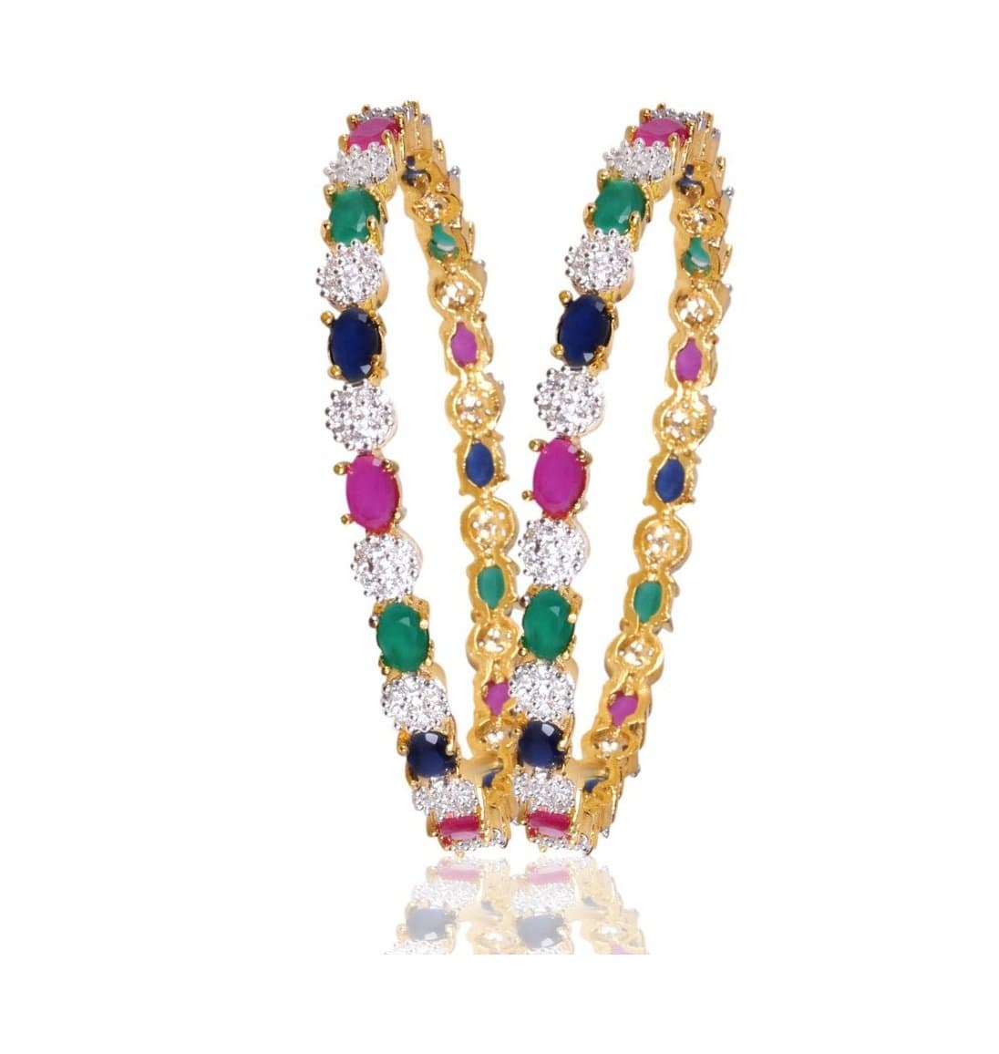 PAKIRA EXPORT PRIVATE LIMITEDGold Plated Fashionable Traditional Bollywood Bridal Multi Color AD CZ Indian Jewelry Bangles Set