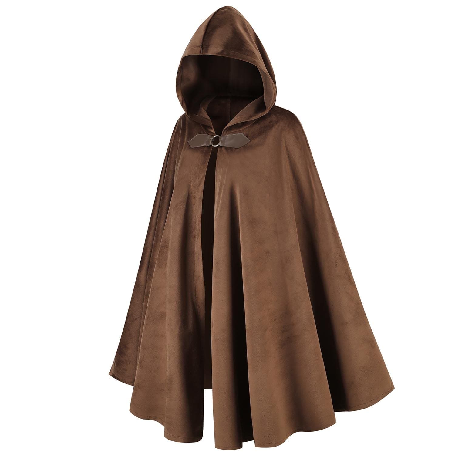 Men Hooded Cloak, Adult Medieval Renaissance Costume with Hood, Velvet Cape Halloween Dress Up