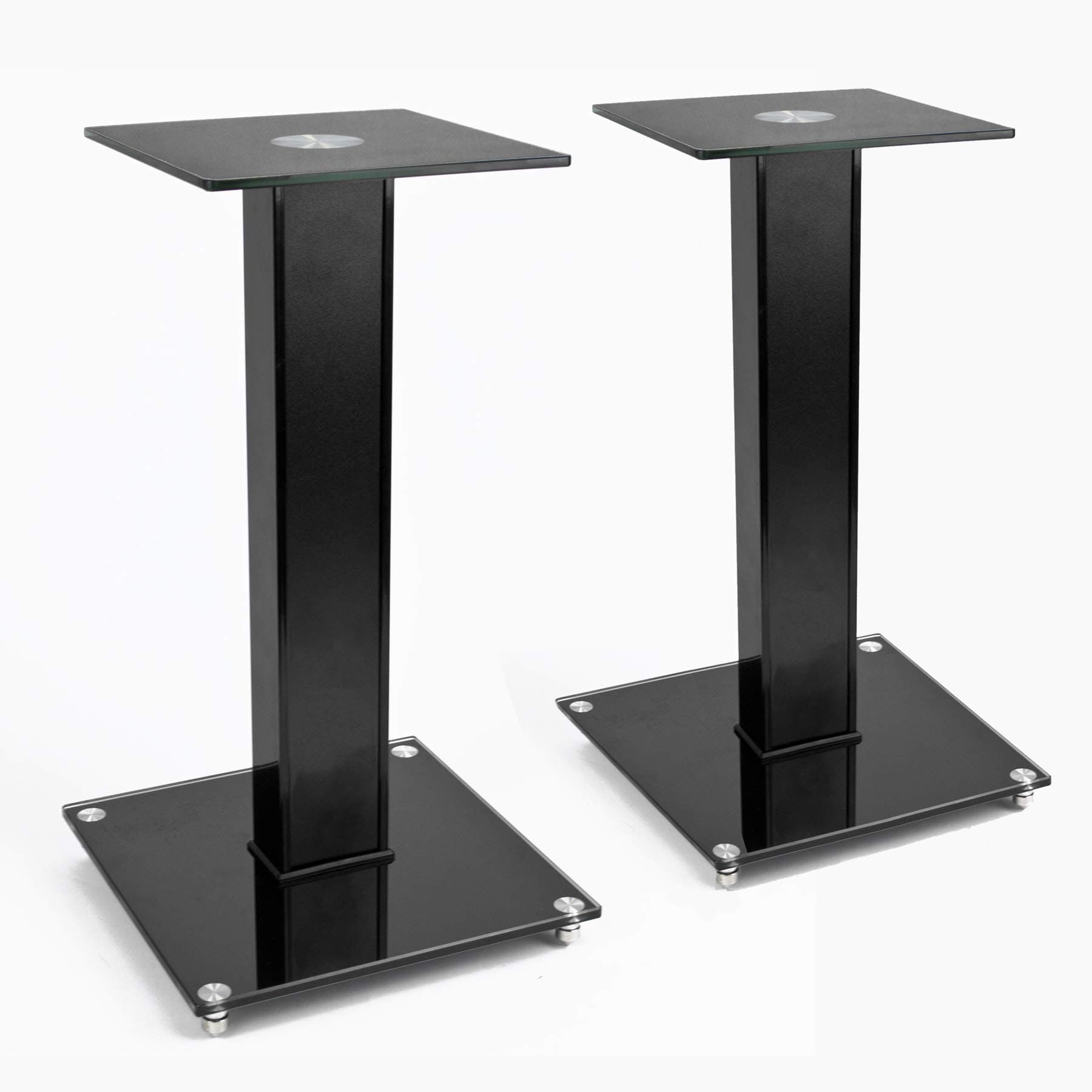 2x SPEAKER STAND - Modern Black Glass Platform Units for Surround Sound TV Hi-Fi and Home Cinema Stands
