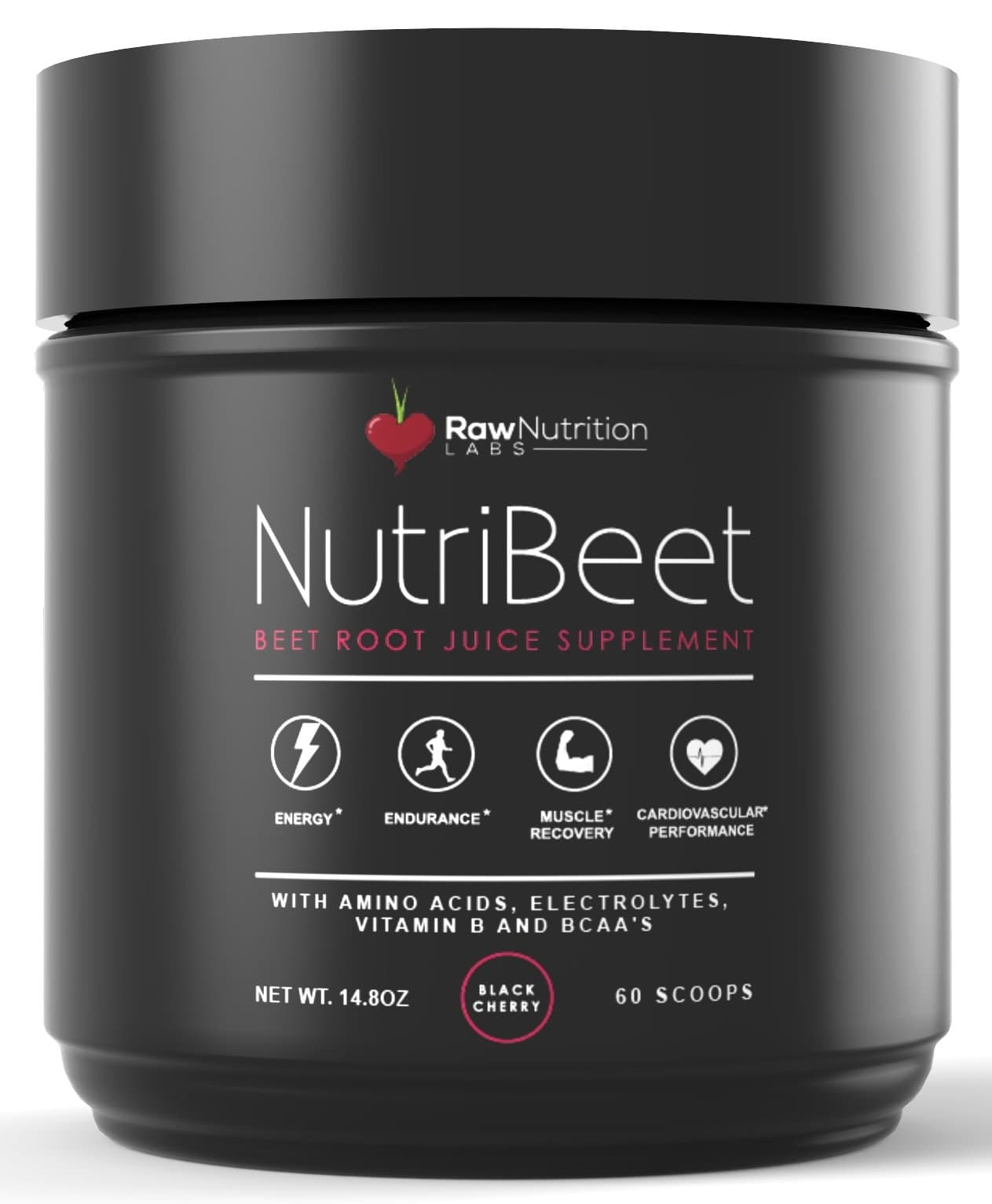 Raw Nutrition Labs NutriBeet Nitric Oxide Optimizer Organic Beet Root Juice Powder with Amino Nitrate Matrix, Electrolytes, Vitamin B Energy Boost & BCAA Recovery Support (60 scoops), 14.8 oz