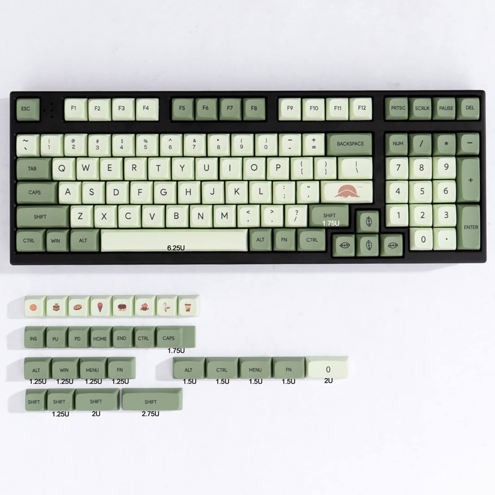 mintcaps Matcha Green PBT Keycaps Set 124 Keys XDA Profile Cute Keycaps Custom Dye-Sublimation Keyboard Key caps for 60% 65% 70% 75% 100% Cherry Gateron MX Switches Mechanical Keyboards