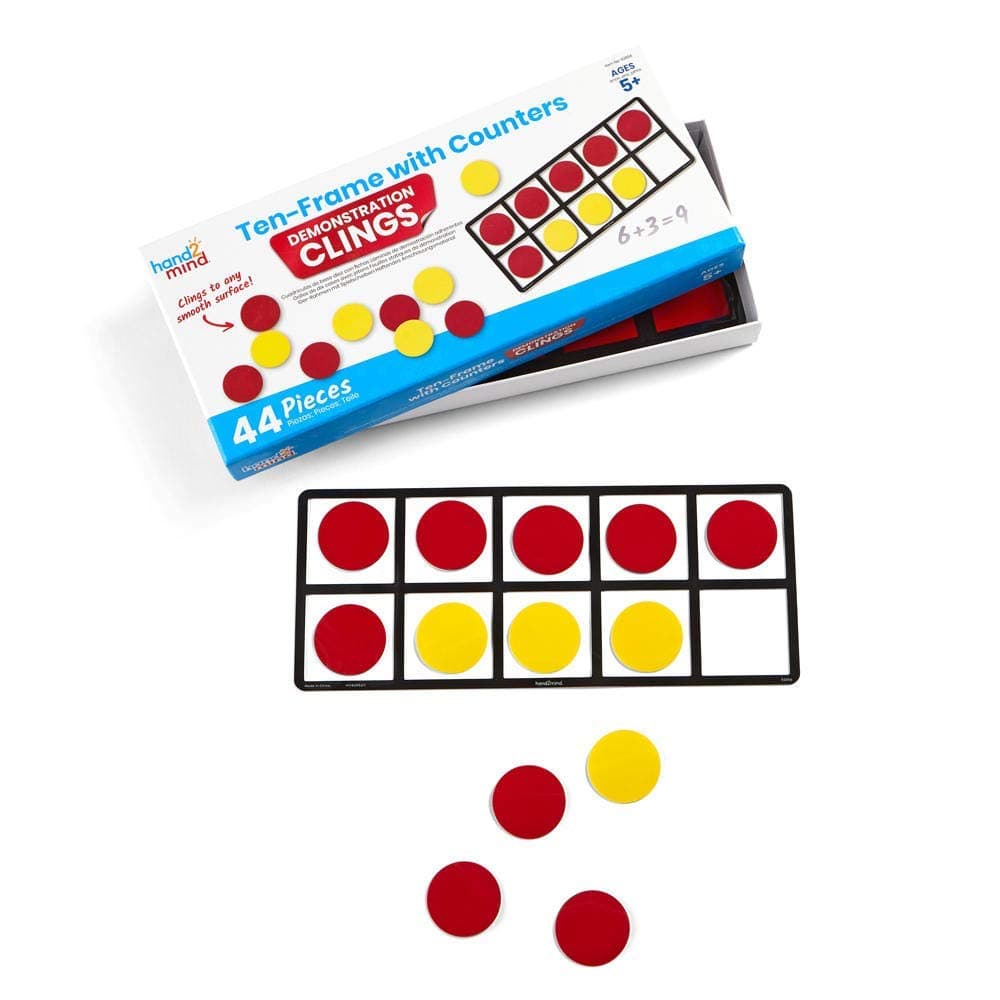 hand2mind Demonstration Clings Ten Frame with Math Counters for Kids, Two Color Counters for Counting, Sorting, and Grouping, Counting Toys, Classroom Supplies (4 Ten Frames and 40 Math Chips)