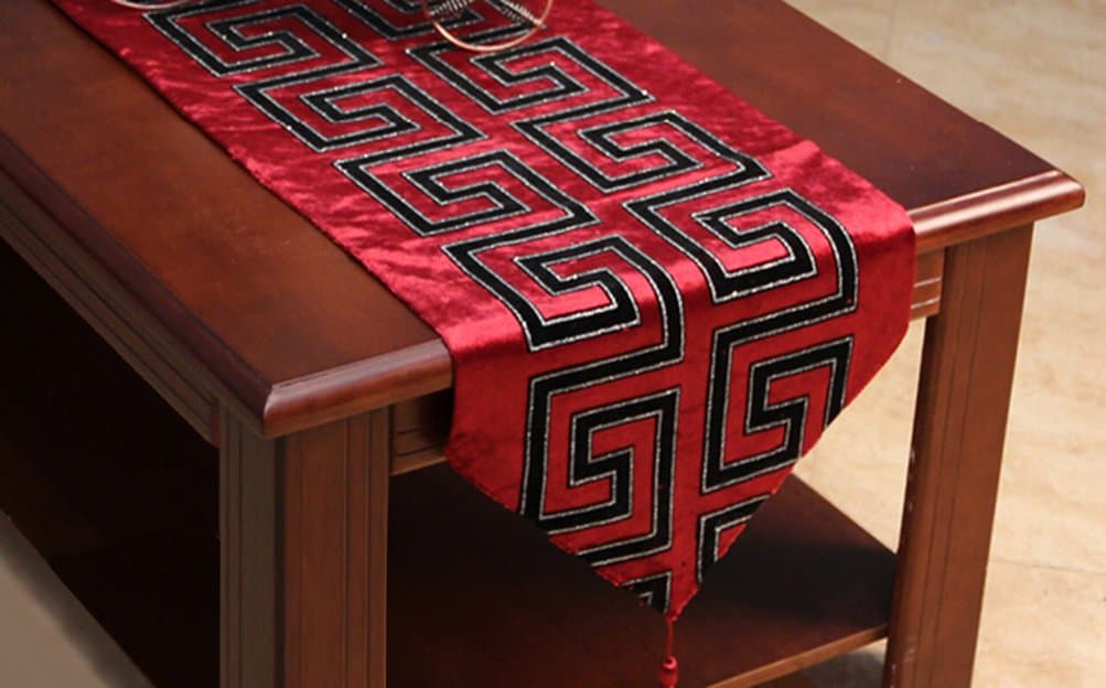 CosyDeal Classic Luxury Manual Chinese Style with Rose Gold Stamping Design Tassel Dining Table Runners Hotel Bed Coffee Runners (71" x 11", red)