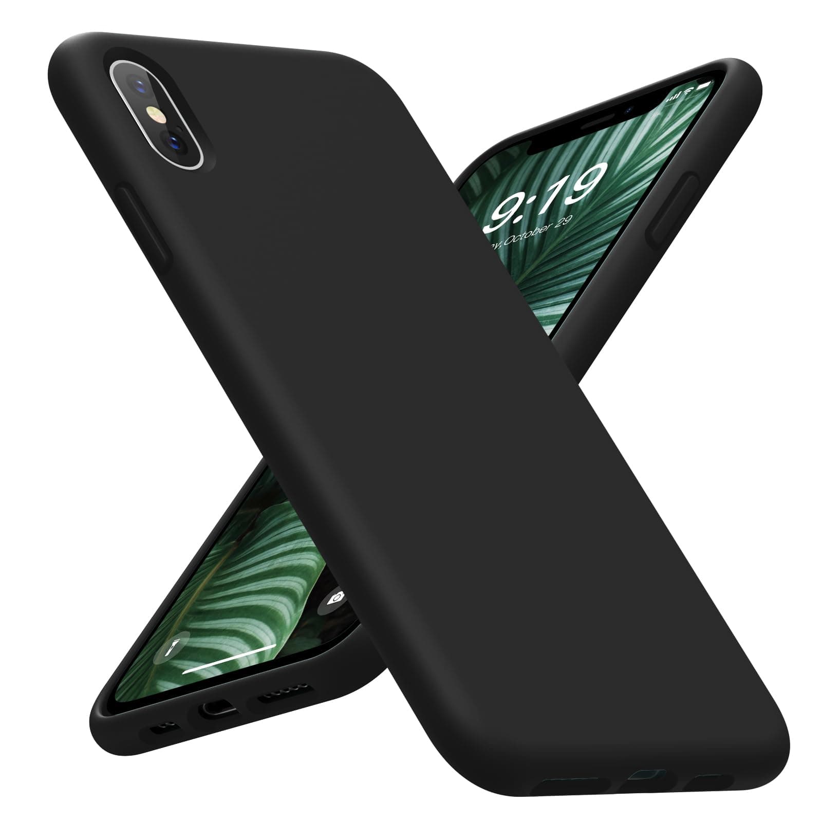 OuXul Case for iPhone X/iPhone Xs Case Liquid Silicone Gel Rubber Phone Case,iPhone X/iPhone Xs 5.8 Inch Full Body Slim Soft Microfiber Lining Protective Case（Black）