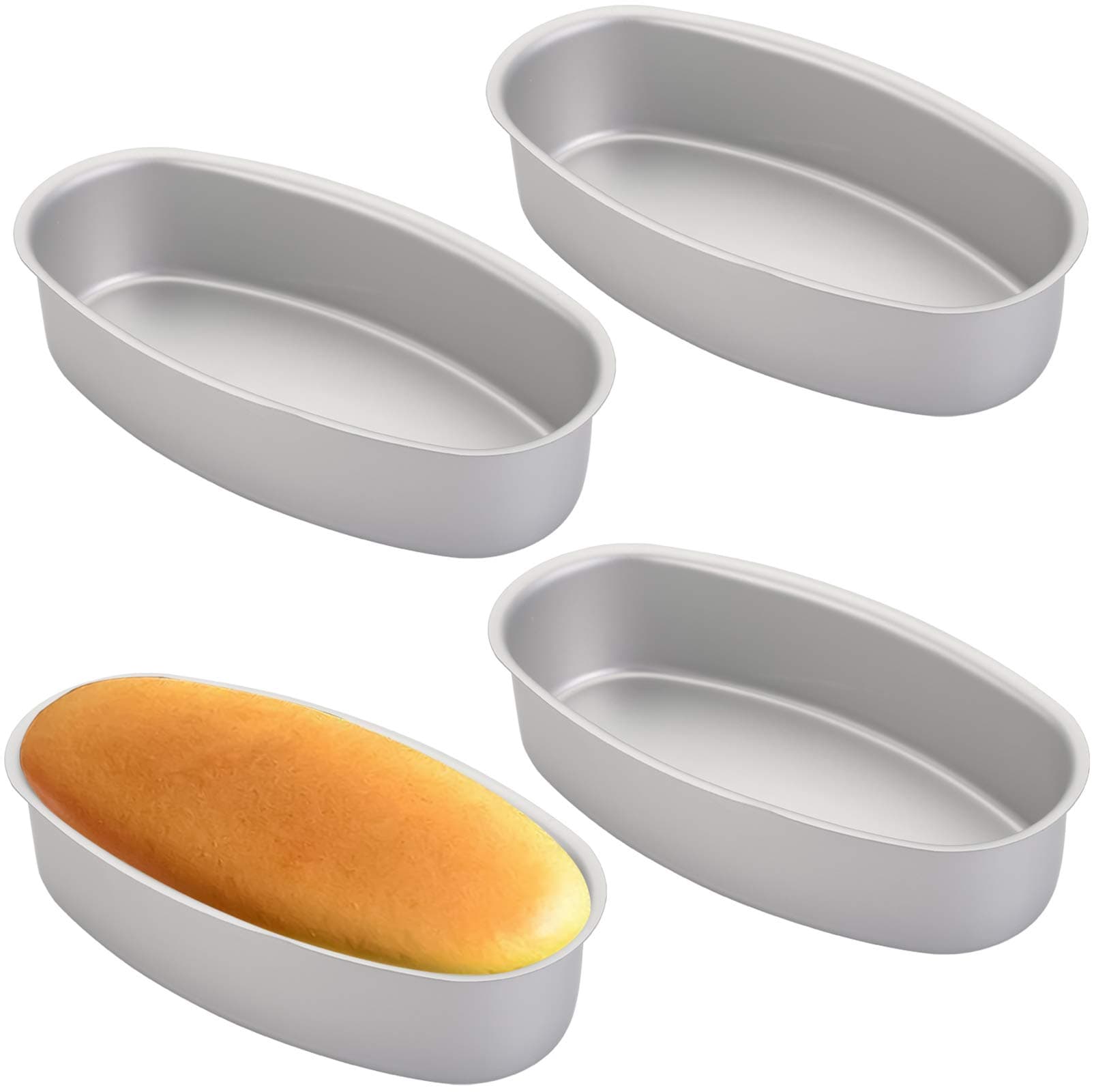 Yesland 4 Packs Oval Cheesecake Pan - 8 Inch Non-Stick Oval Cake Bread and Meat Bakeware - Aluminum Breads Loaf Pans/Cake Mold for Oven, Pot Baking in Home, Kitchen & Bakery Use(Silver)