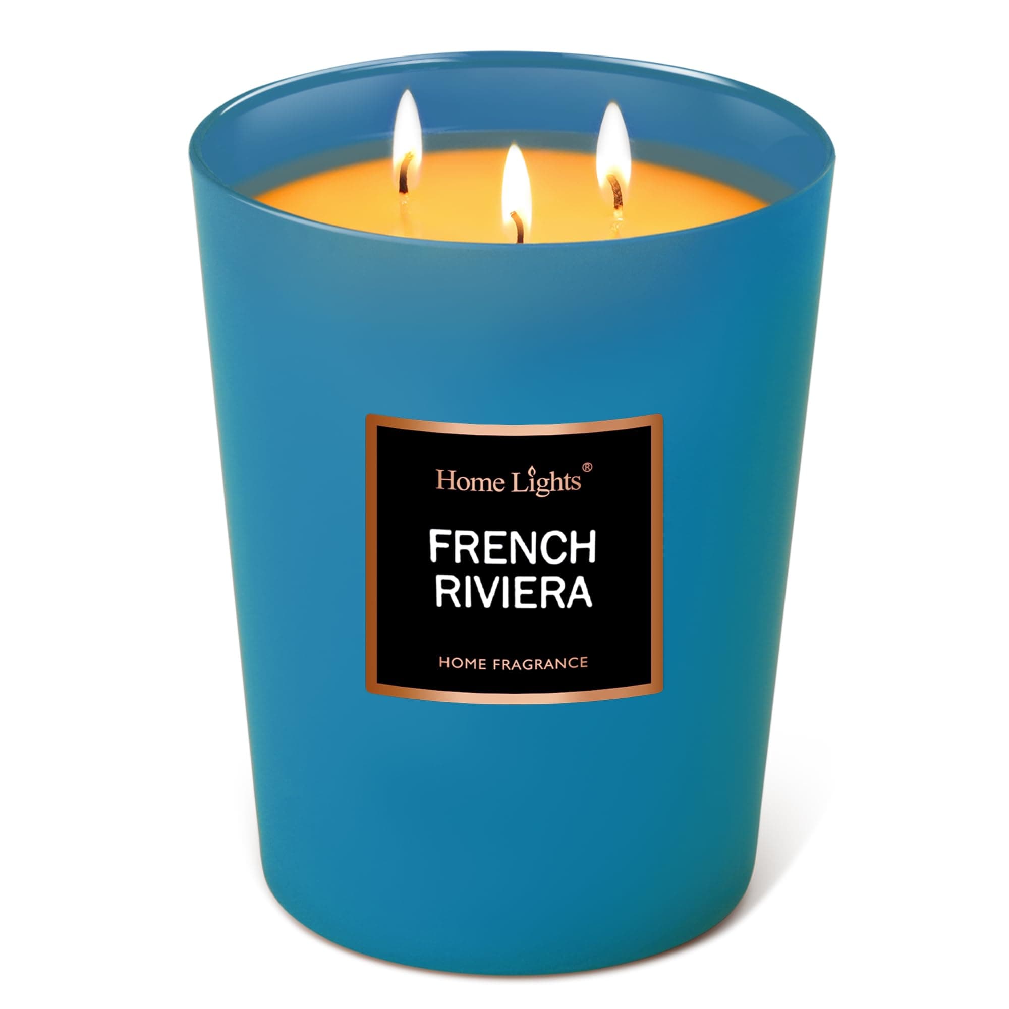 HomeLights Scented Candles | Large Jar Candle - 33.3 Oz. Natural Soy Aromatherapy Candles | Up to 130 Hours Burn Time with 3 Cotton Wicks,Home Decorative Fragrance Candles Gift - French Riviera